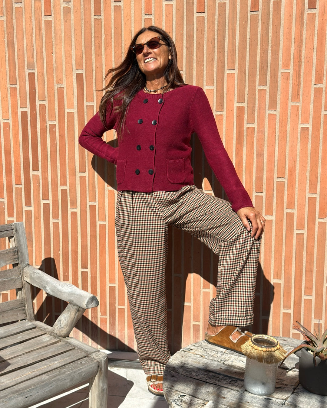 Pantalone con Pences Quadretto Bordeaux