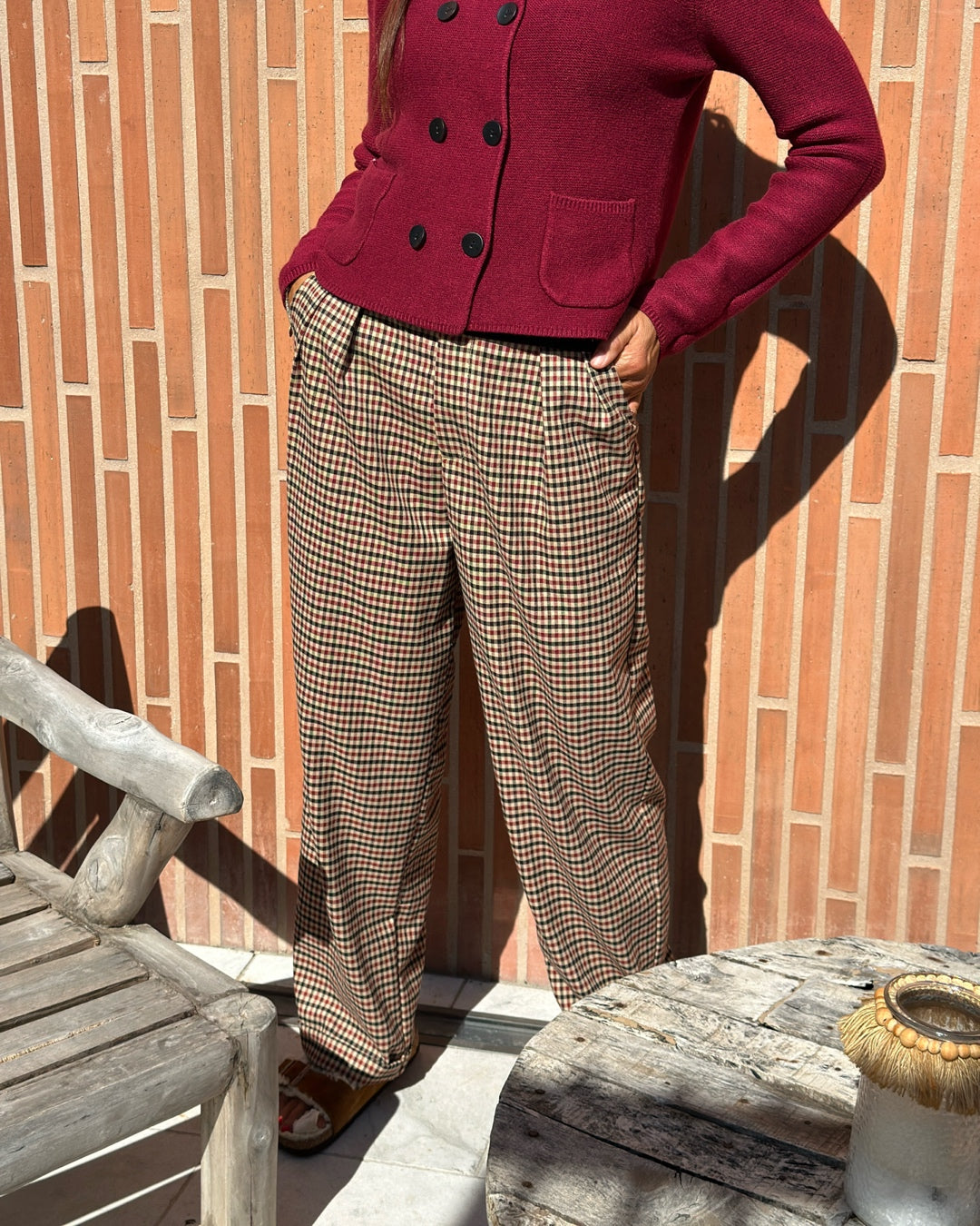 Pantalone con Pences Quadretto Bordeaux