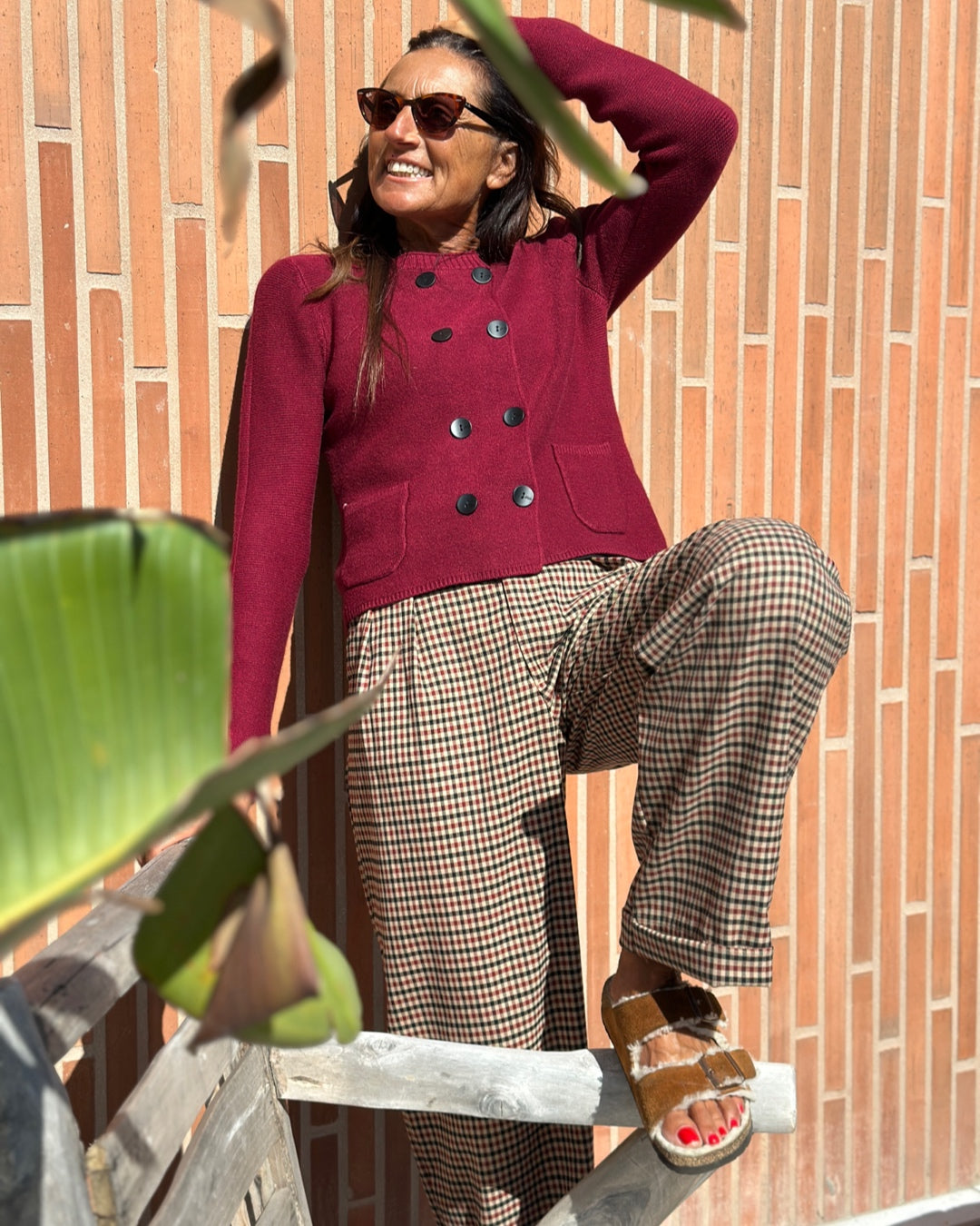 Pantalone con Pences Quadretto Bordeaux