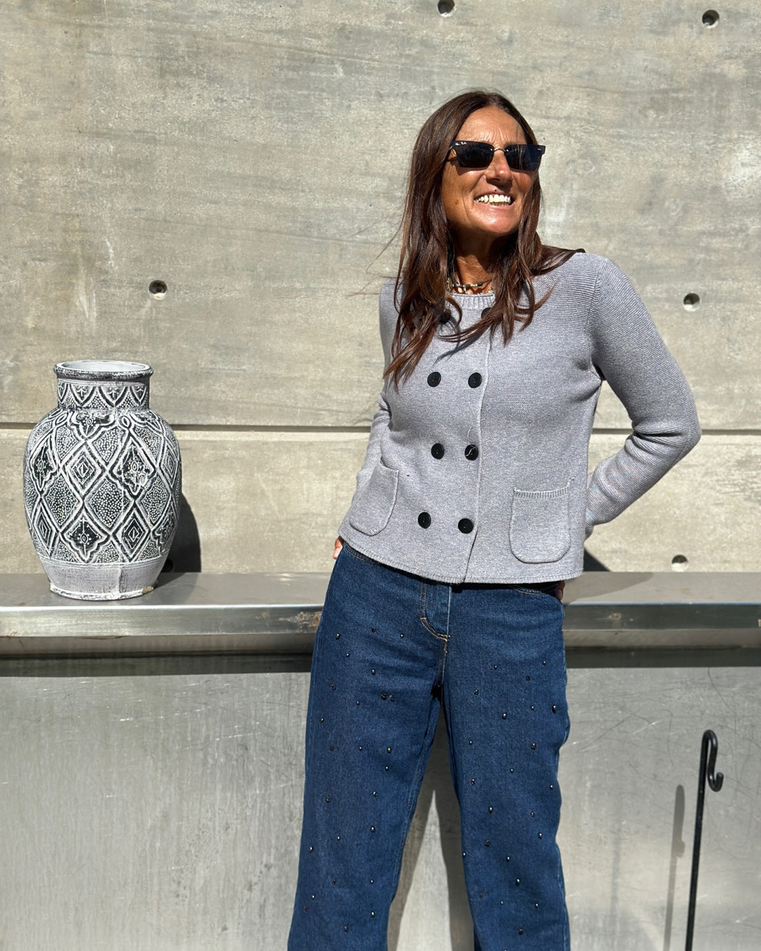 Maglia Doppiopetto con Bottoni Grigio