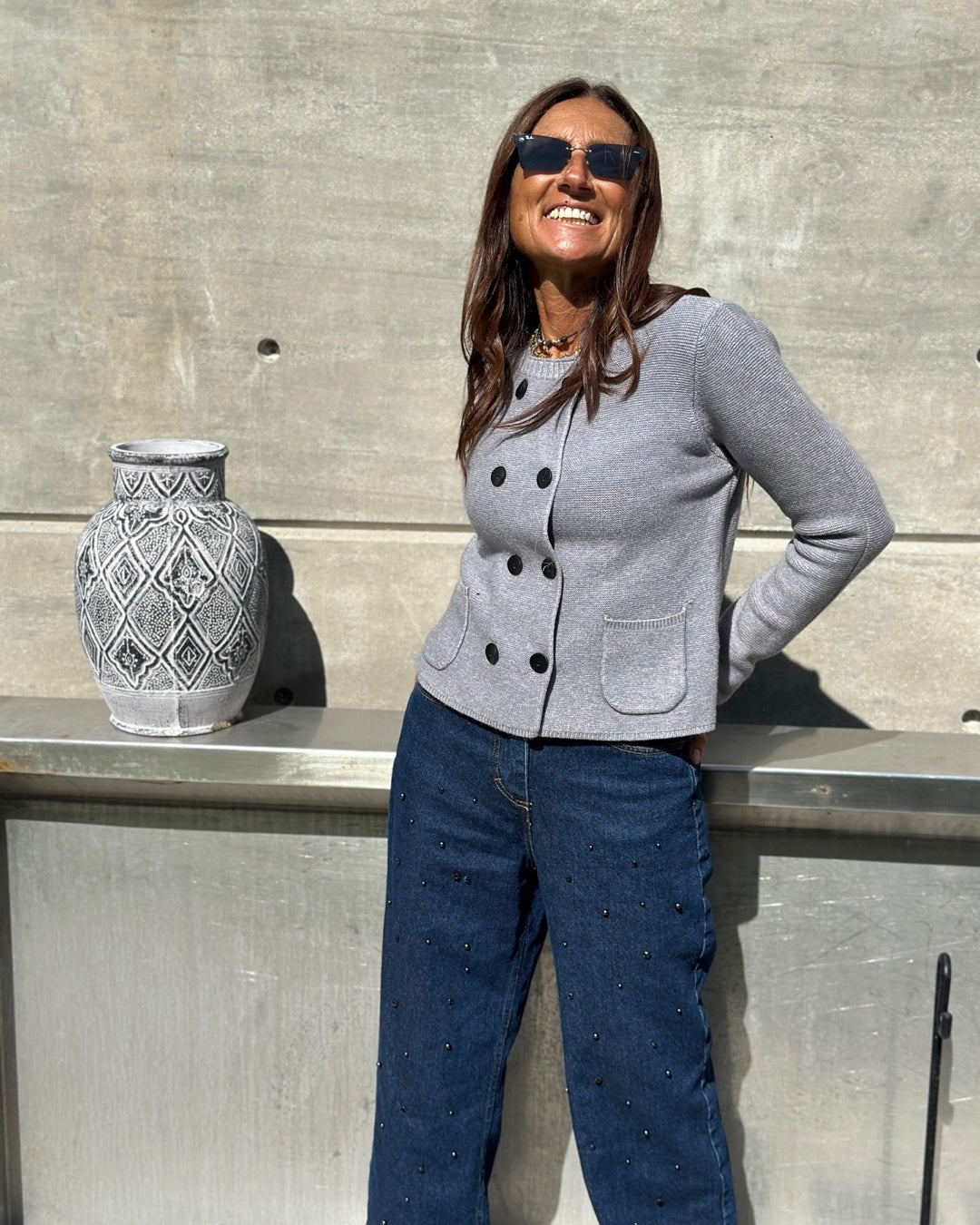 Maglia Doppiopetto con Bottoni Grigio