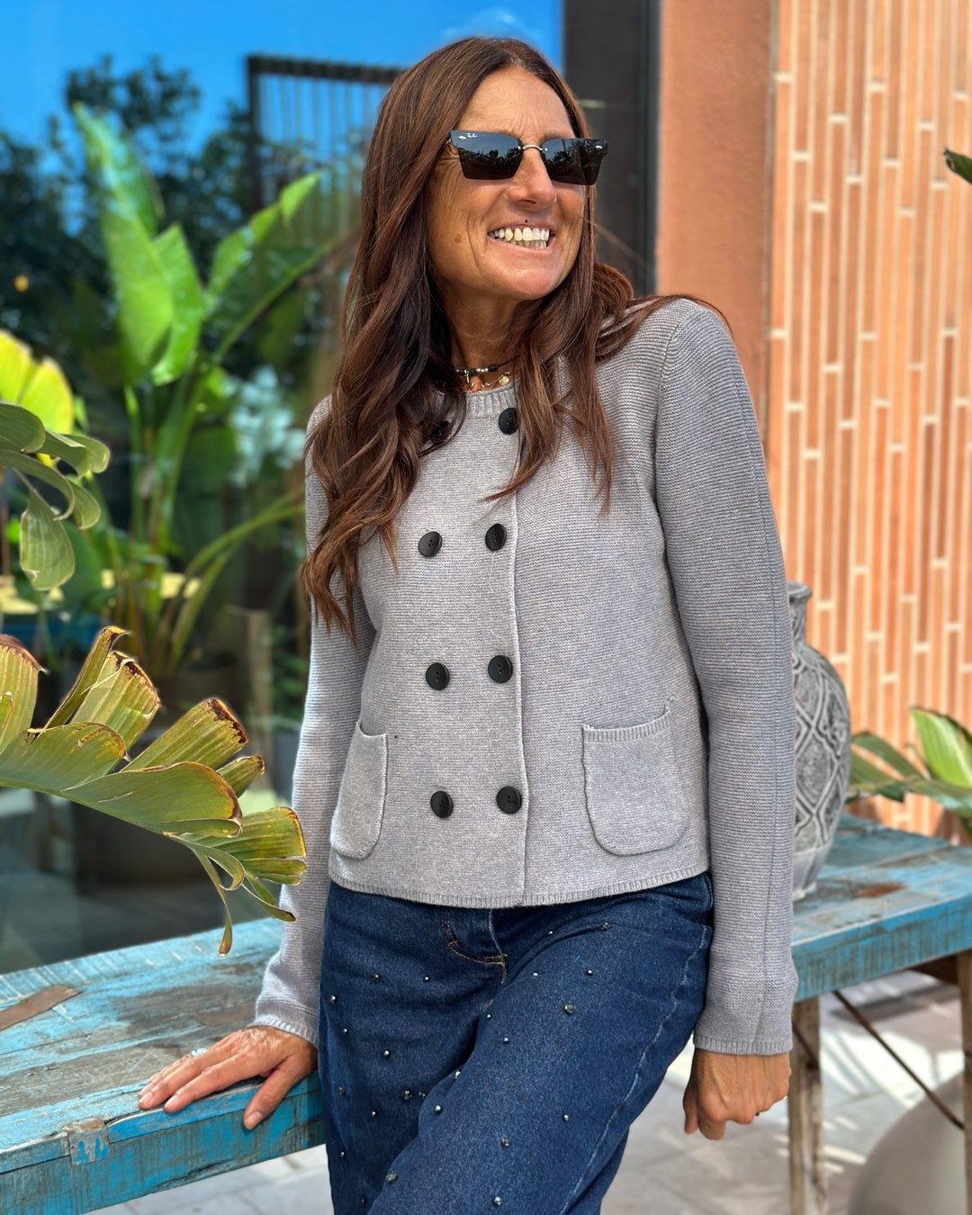 Maglia Doppiopetto con Bottoni Grigio