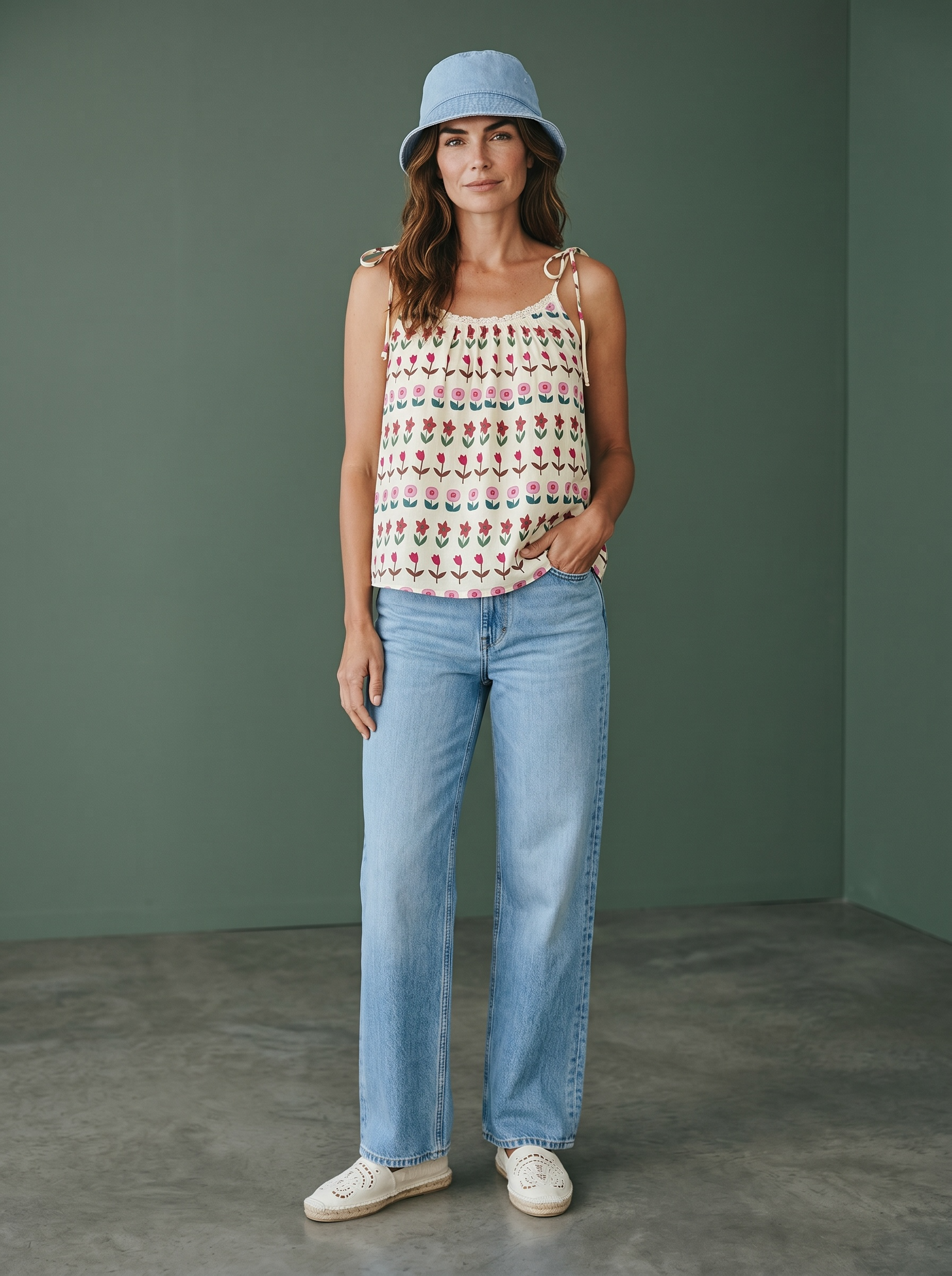 Top Gardenia con laccetti in cotone