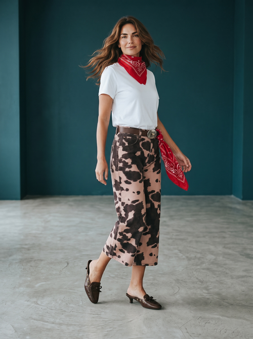 Bermuda in Denim Animalier Western