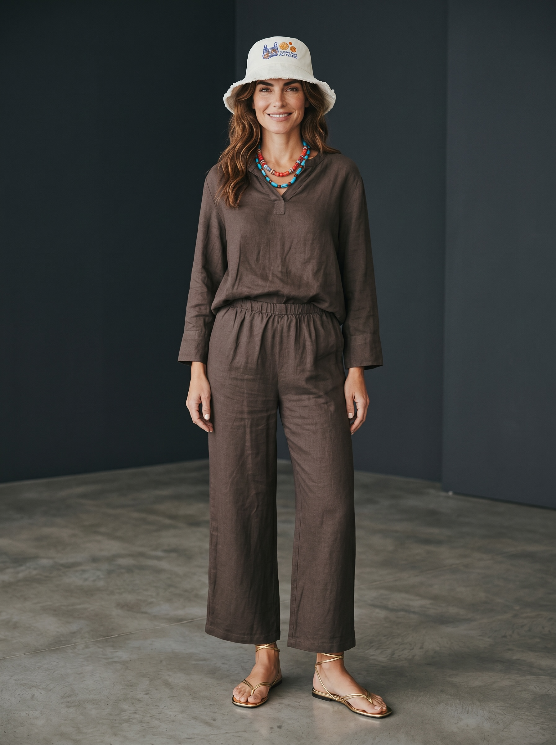 Blusa + Pantalone in Lino - Cioccolato