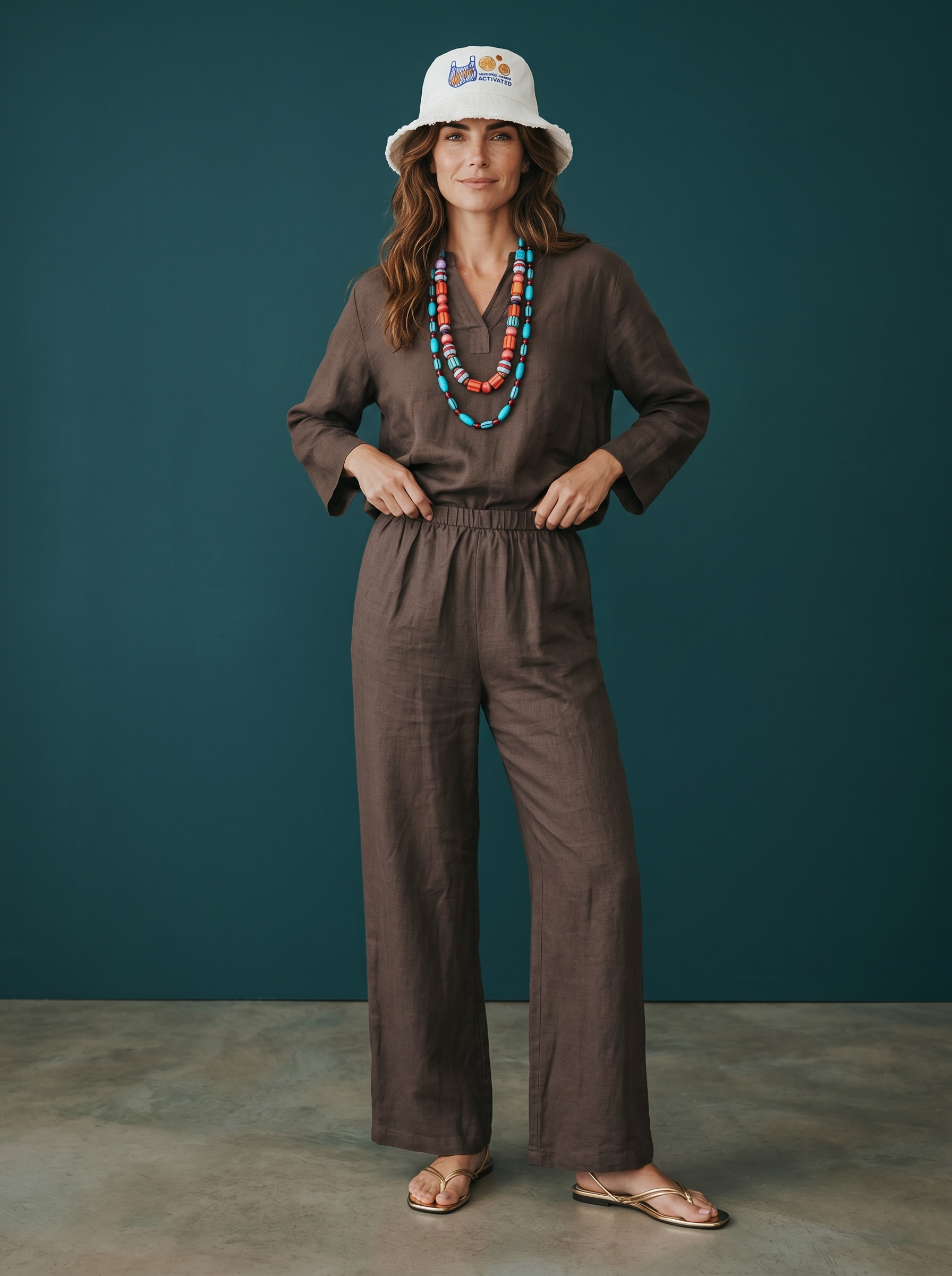 Blusa + Pantalone in Lino - Cioccolato