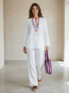 Blusa + Pantalone in Lino - Bianco