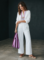 Blusa + Pantalone in Lino - Bianco