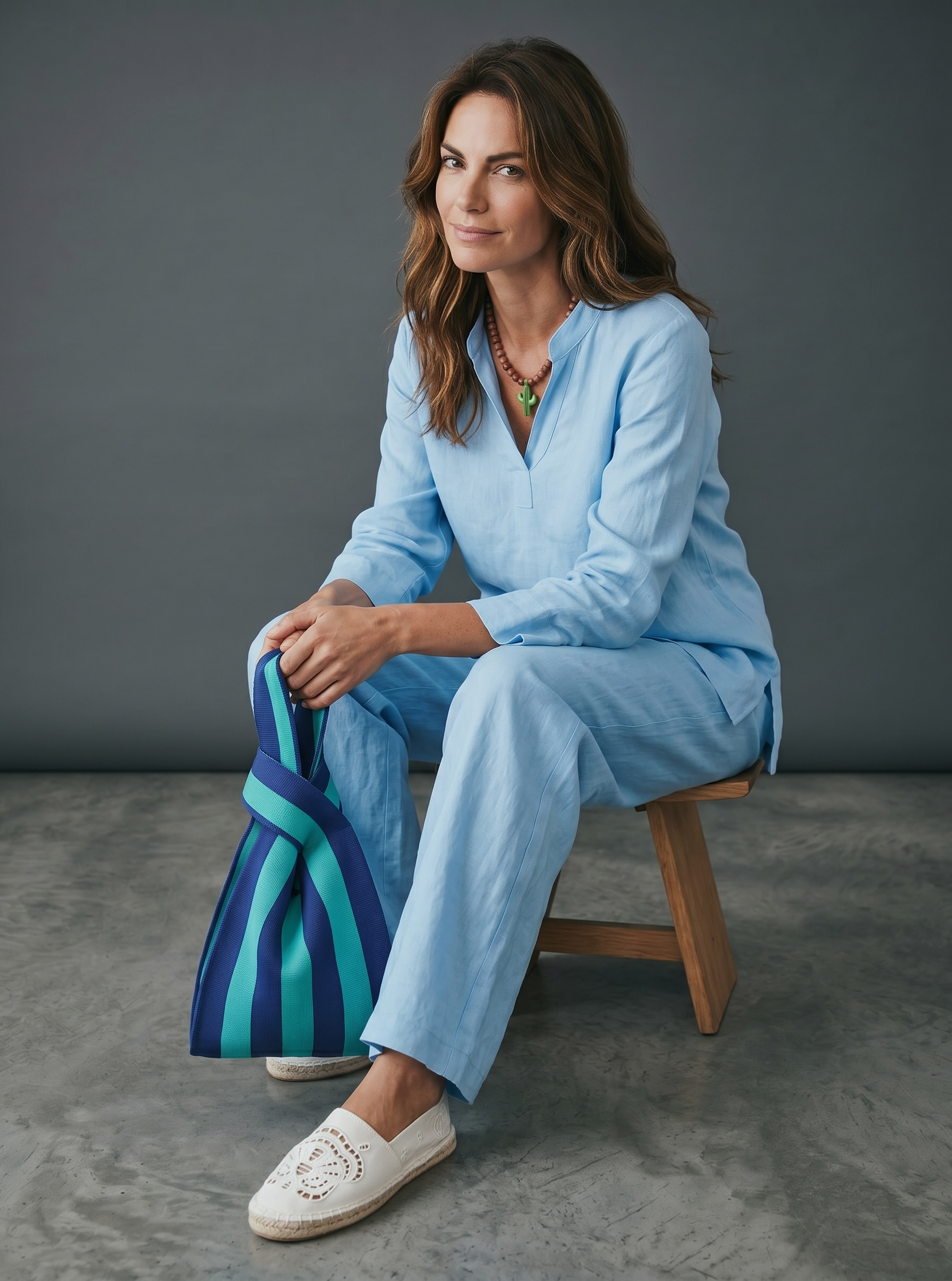 Blusa + Pantalone in Lino - Celeste