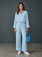 Blusa + Pantalone in Lino - Celeste