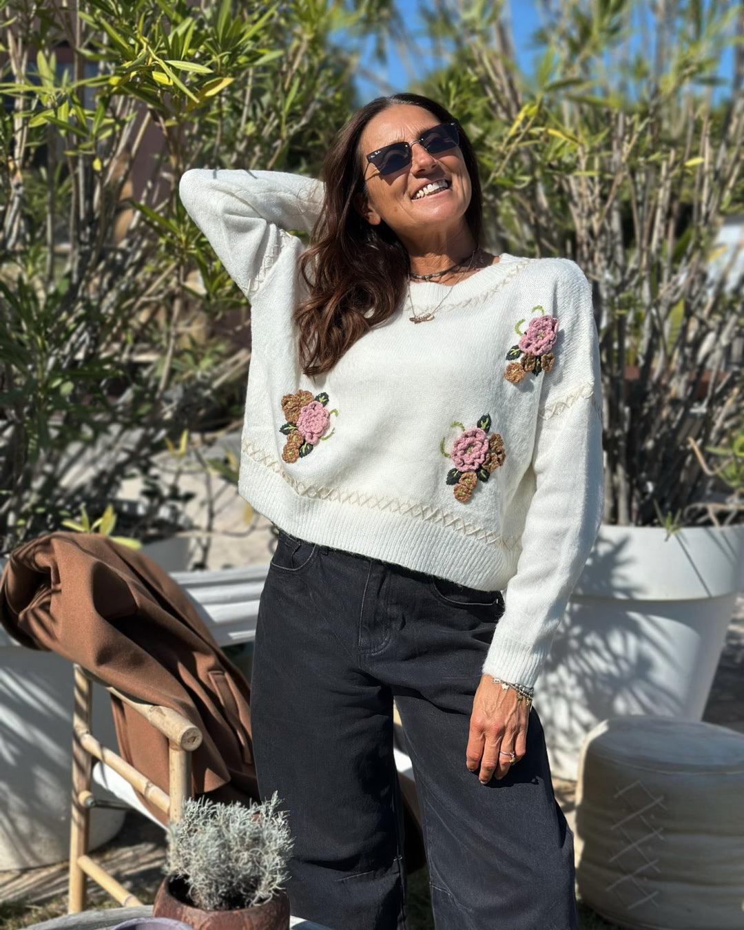 Maglione 30% Lana Flora Panna