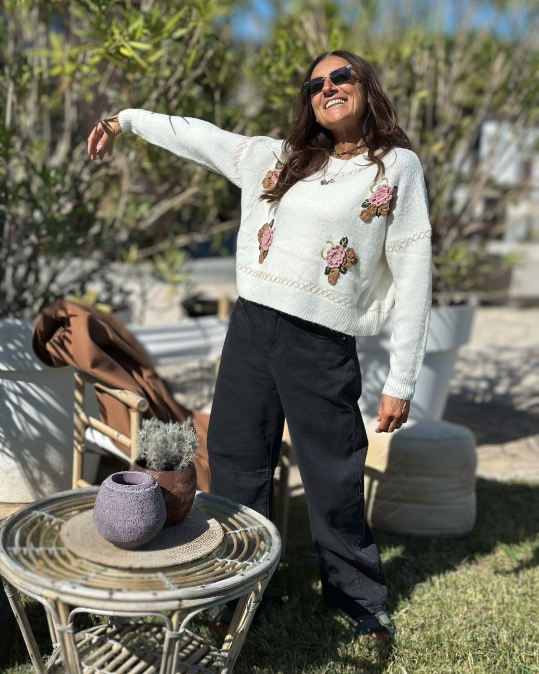 Maglione 30% Lana Flora Panna