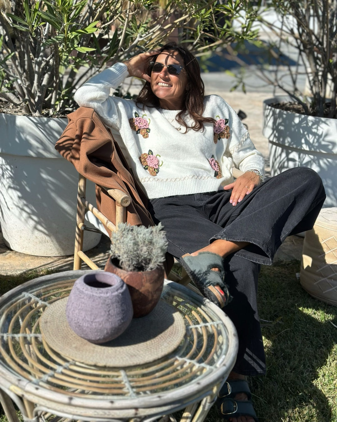 Maglione 30% Lana Flora Panna