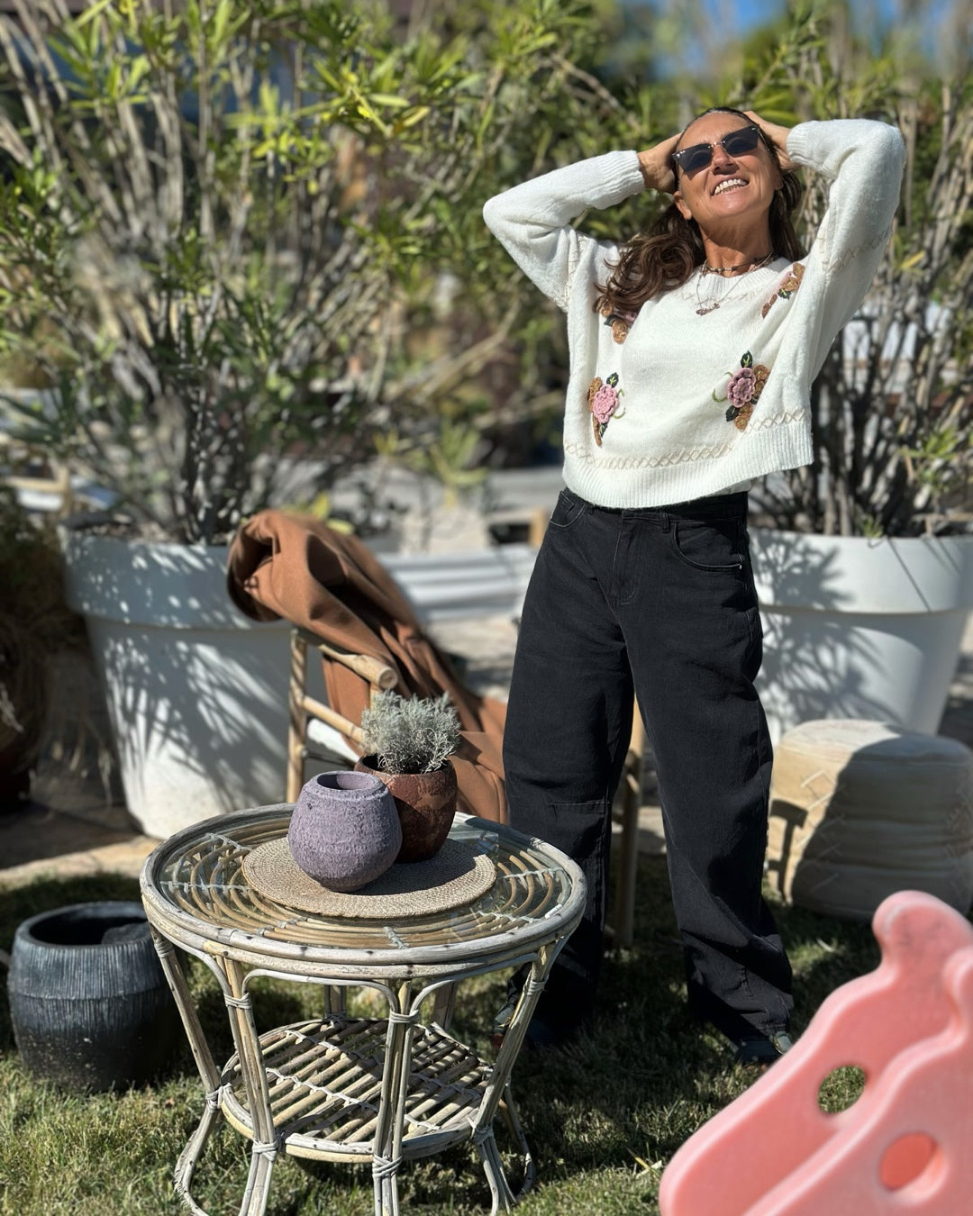 Maglione 30% Lana Flora Panna