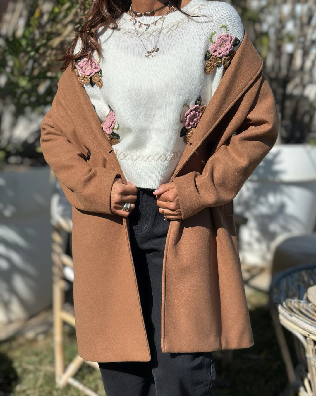 Maglione 30% Lana Flora Panna