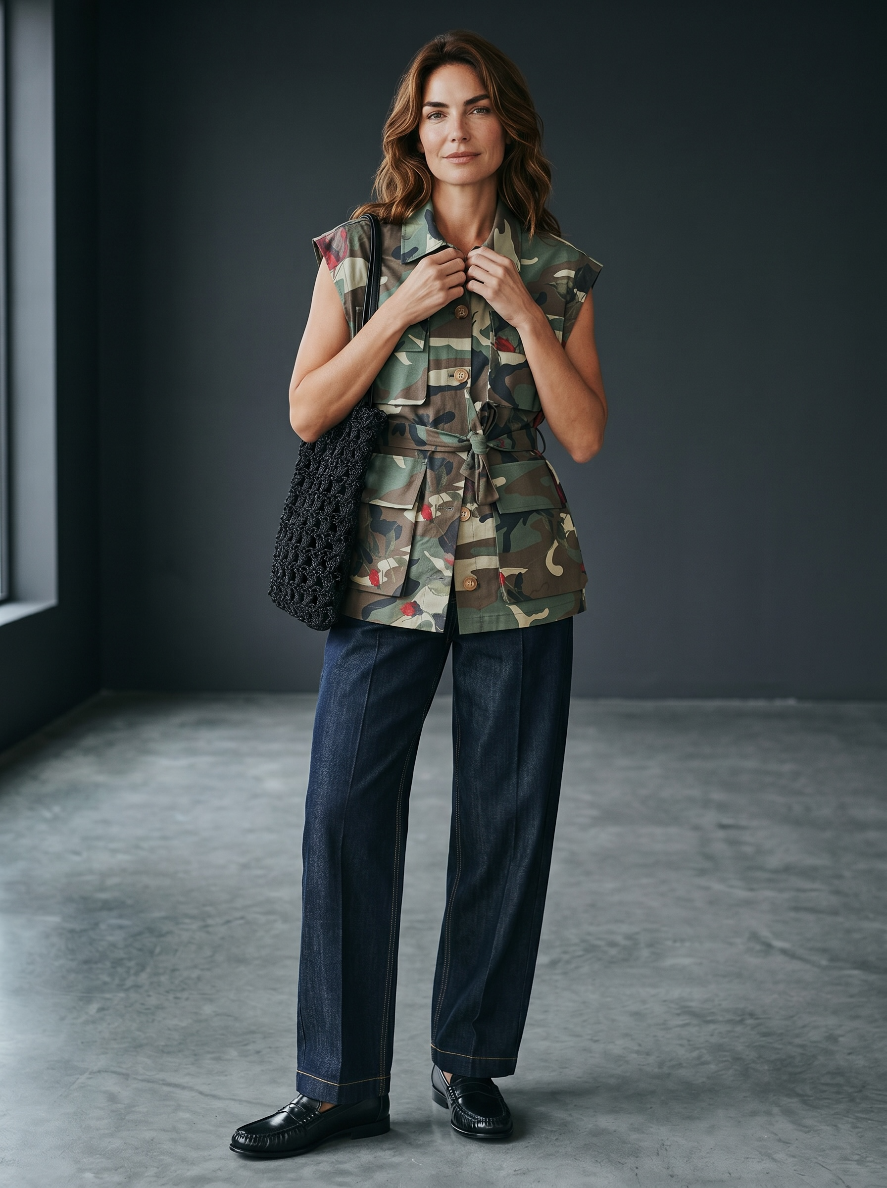 Gilet Cargo con Rose - Camouflage