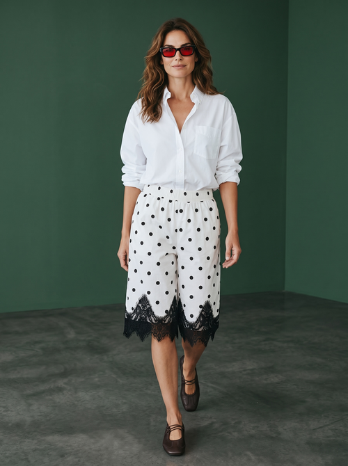 Bermuda in cotone con Pizzo - Pois