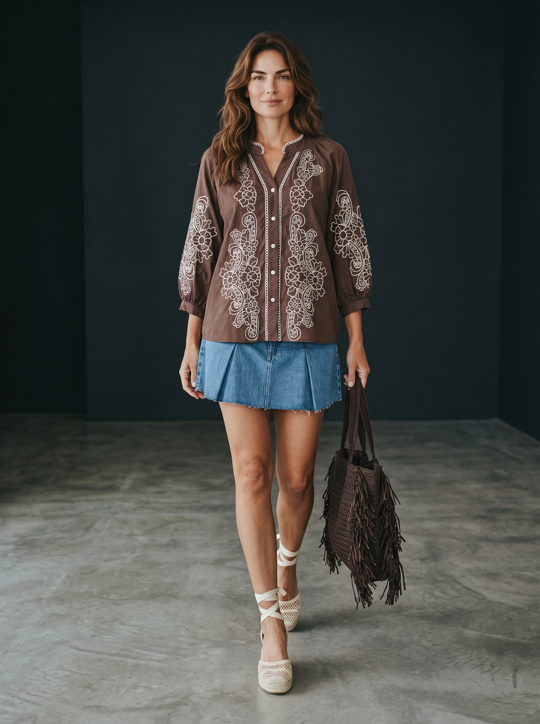 Camicia Cantabria con Ricamo - Cioccolato