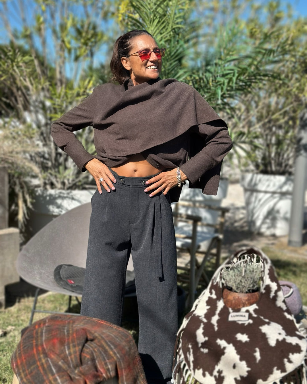 Pantalone Due Bottoni Grigio Antracite