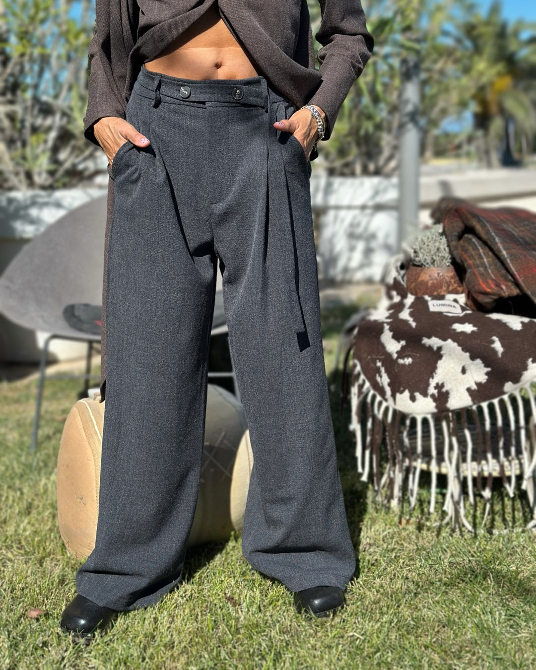 Pantalone Due Bottoni Grigio Antracite