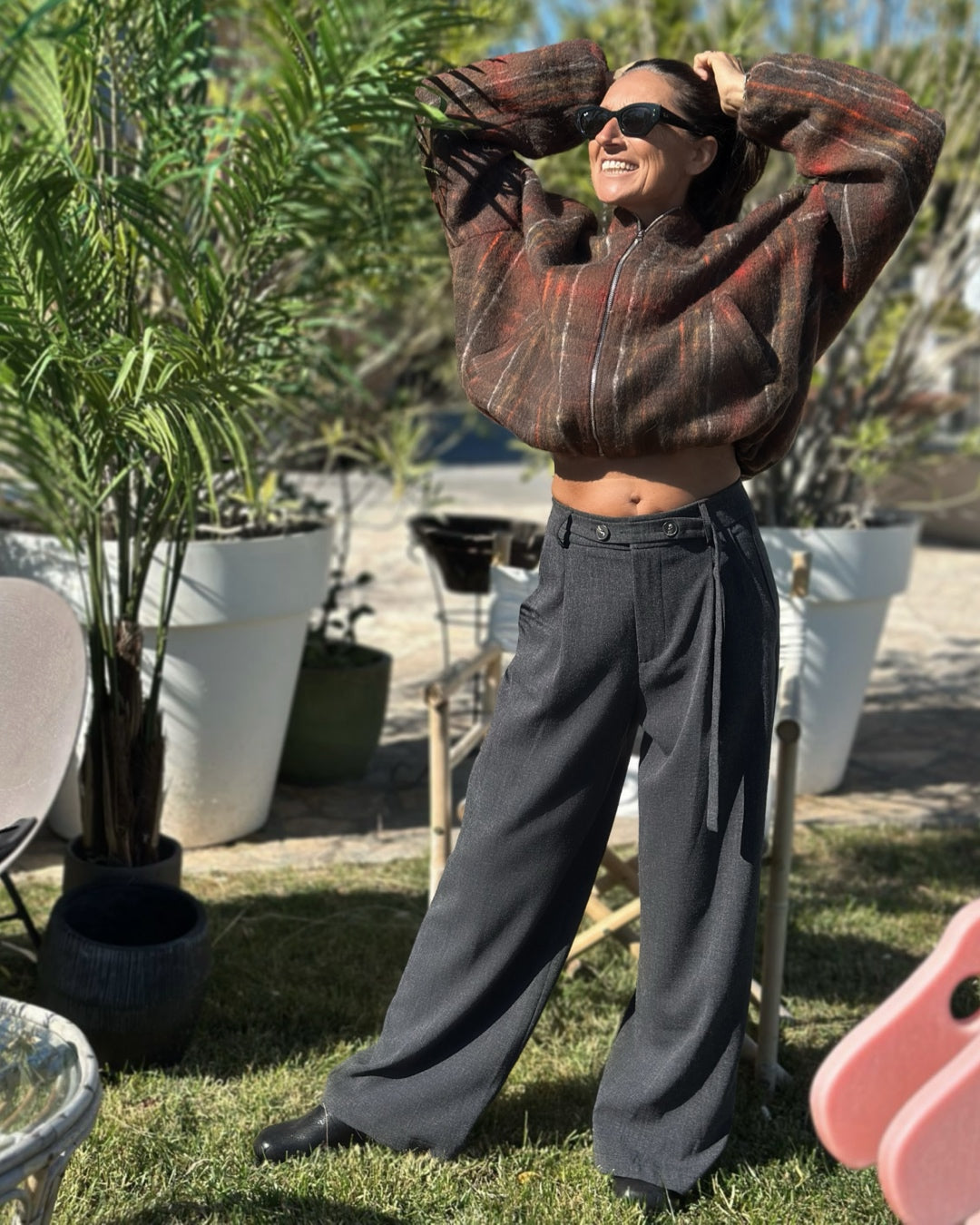 Pantalone Due Bottoni Grigio Antracite