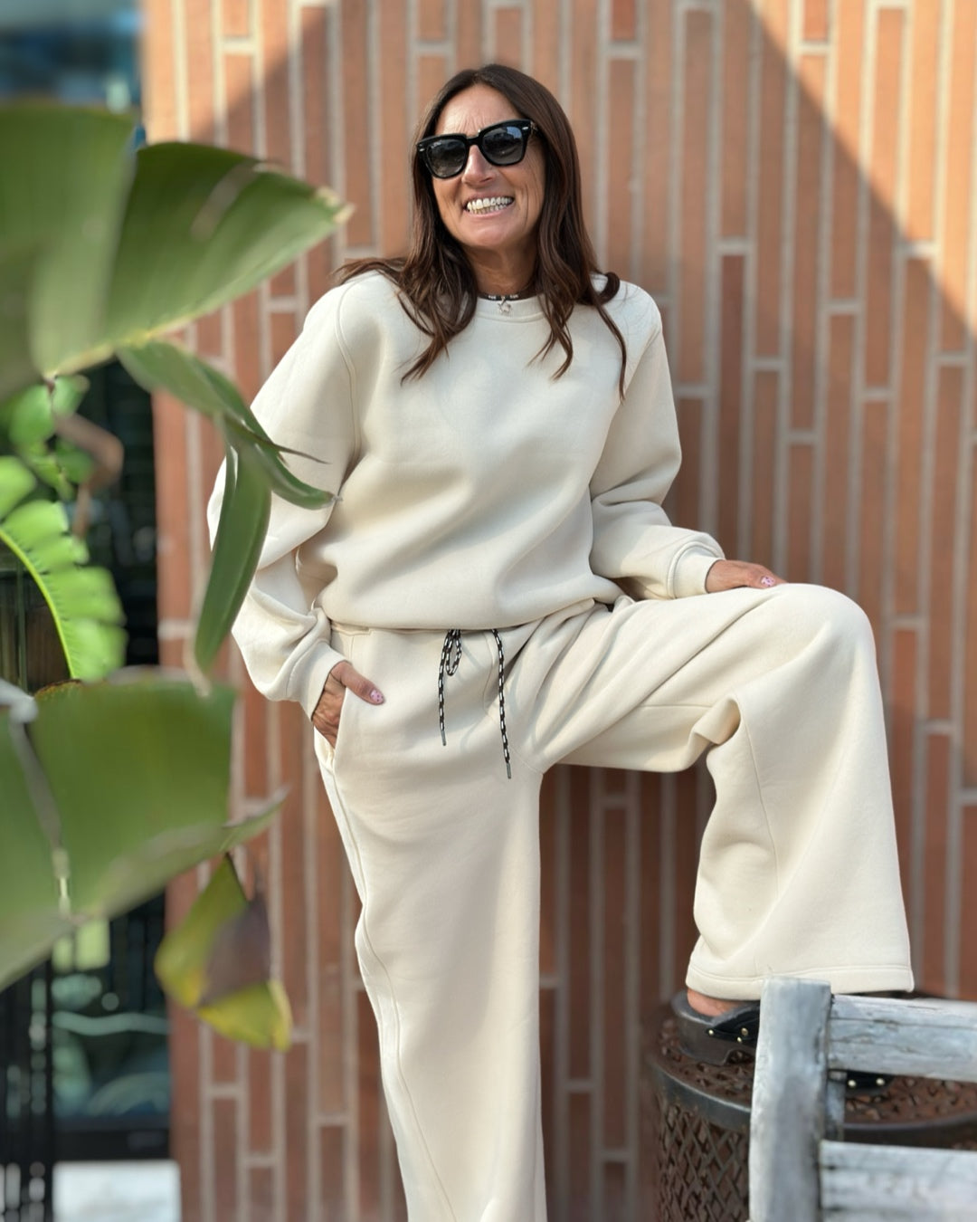 Panta Tuta Palazzo Cotone Felpato Burro