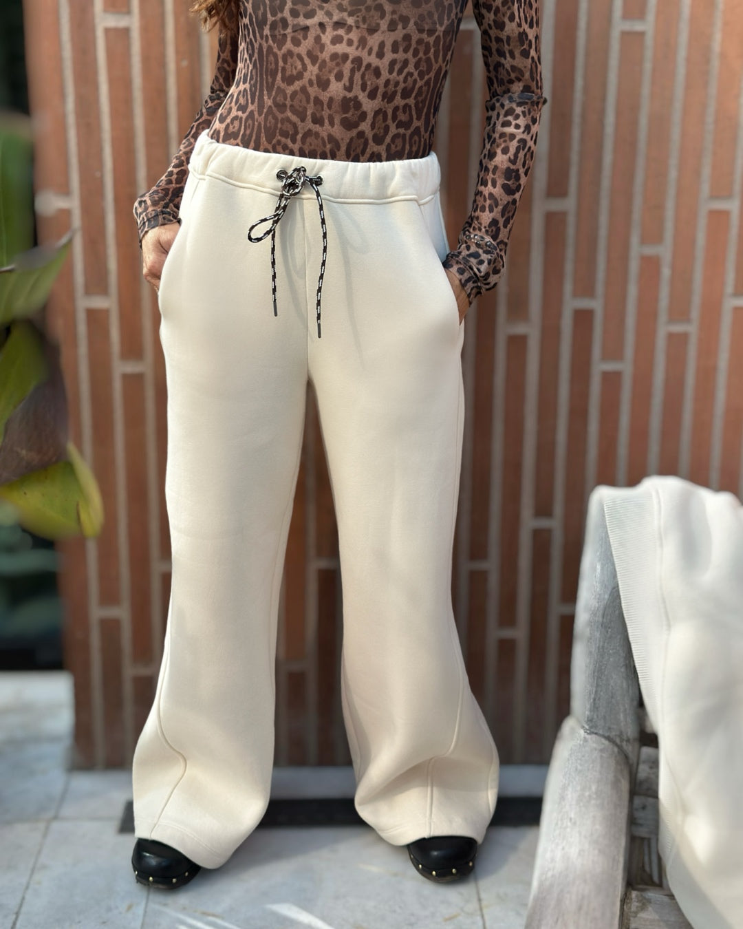 Panta Tuta Palazzo Cotone Felpato Burro