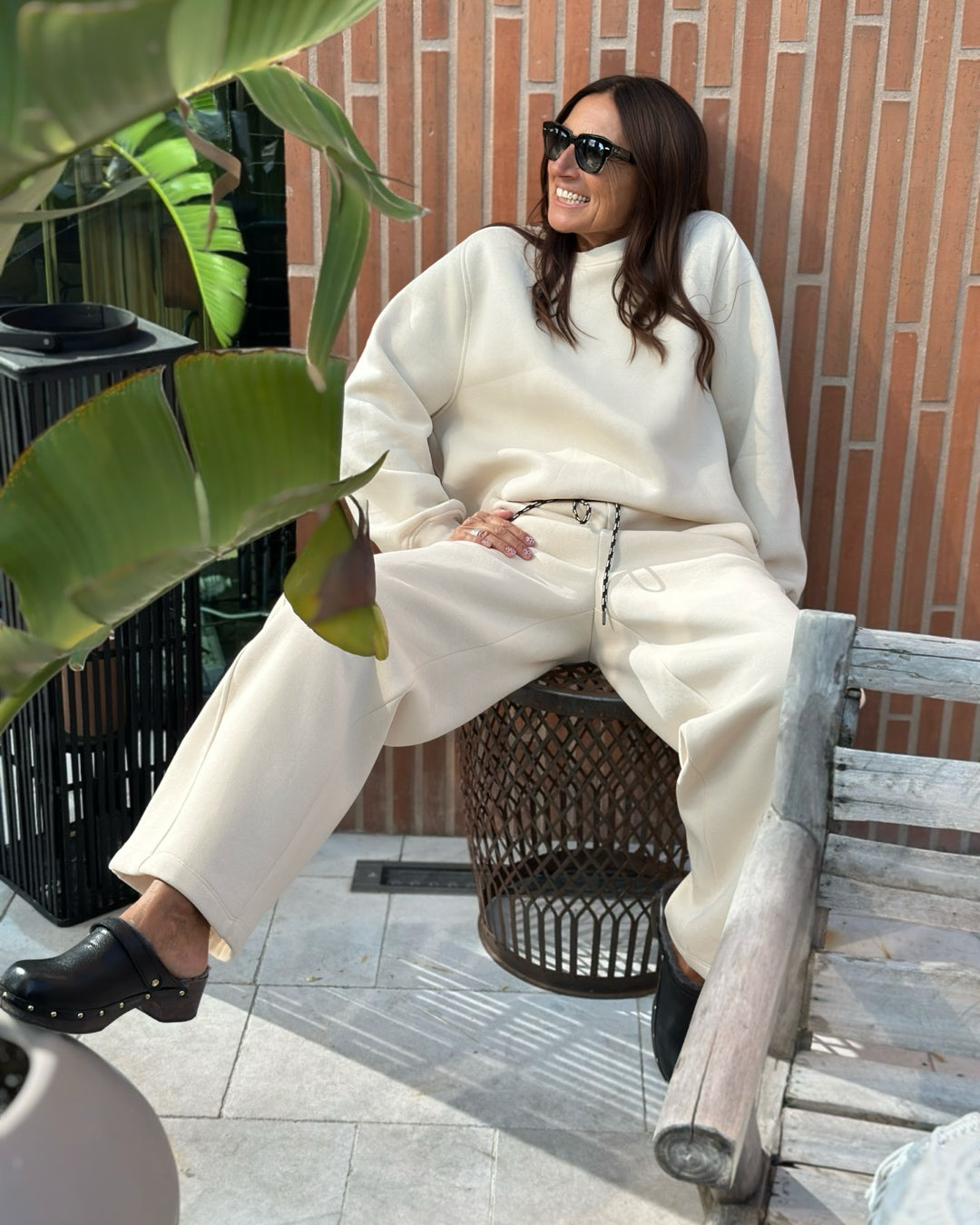 Panta Tuta Palazzo Cotone Felpato Burro