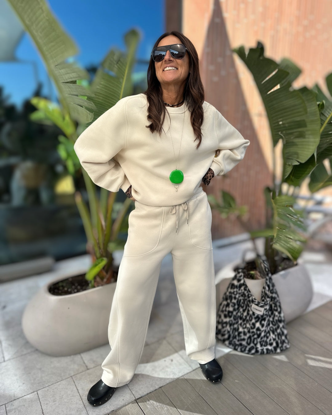 Panta Tuta Balloon Cotone Felpato Burro