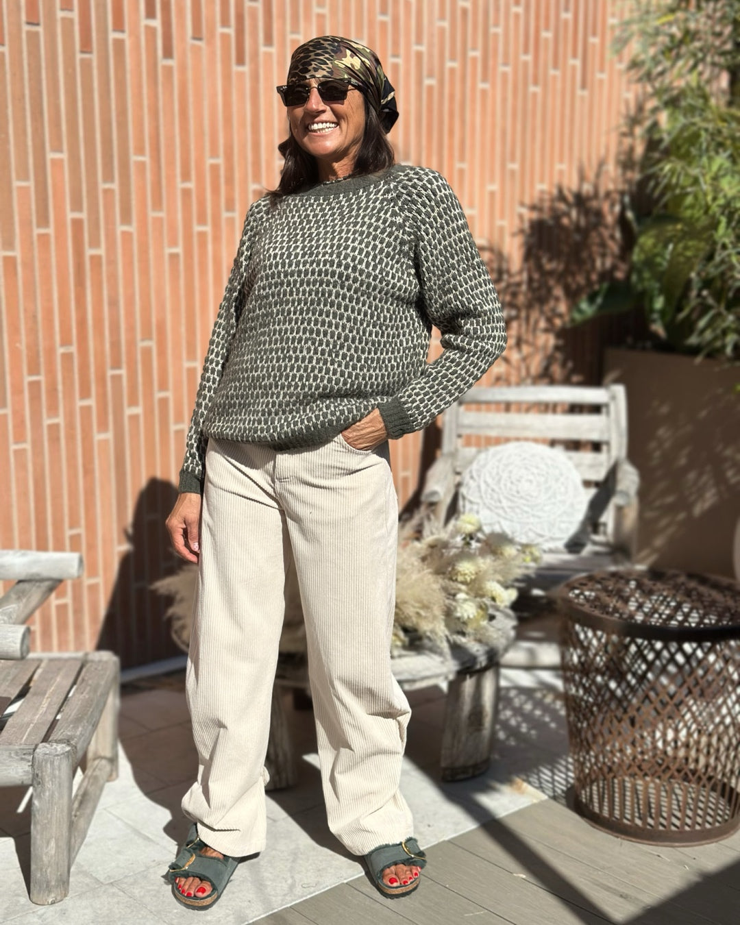 Maglione Nido d'ape Verde Militare & Bianco