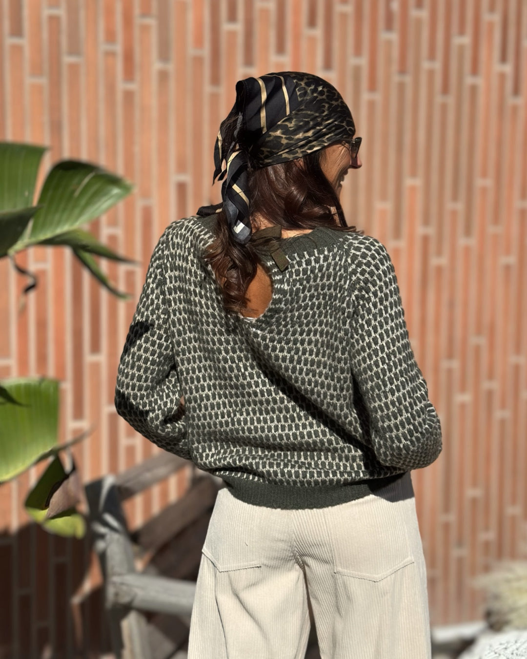 Maglione Nido d'ape Verde Militare & Bianco