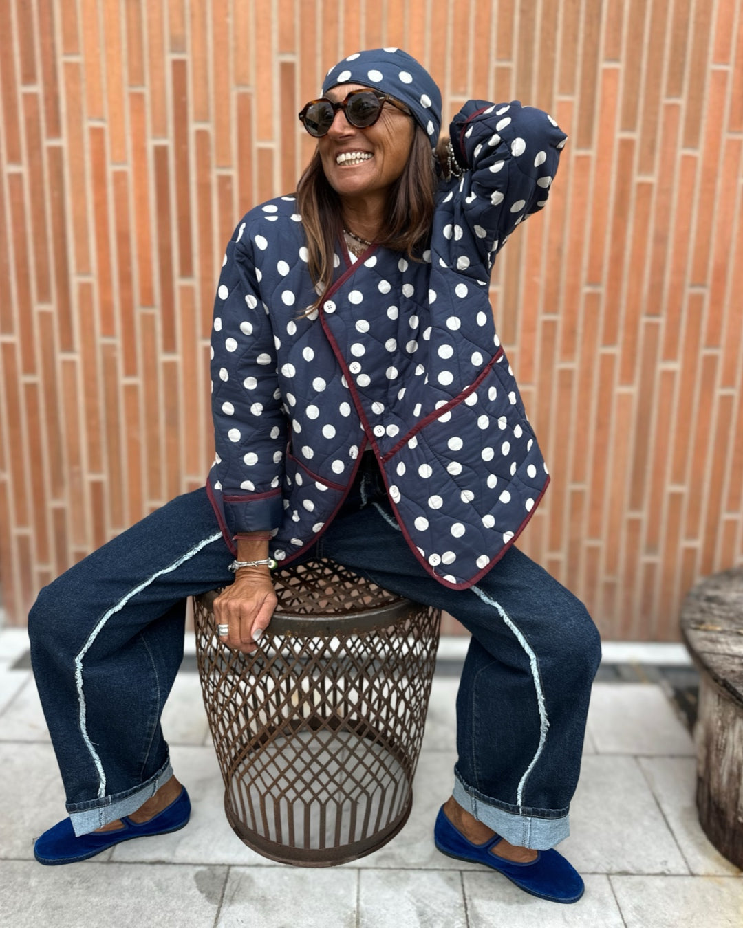 Giacca Trapuntata Pois con Velluto Bordeaux