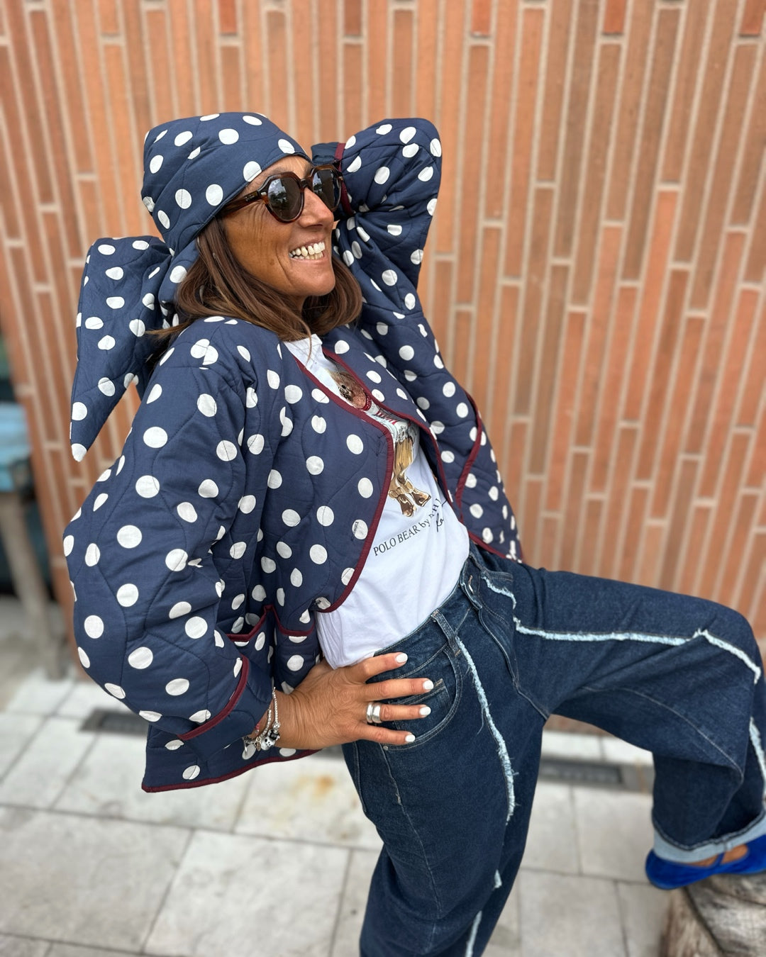 Giacca Trapuntata Pois con Velluto Bordeaux