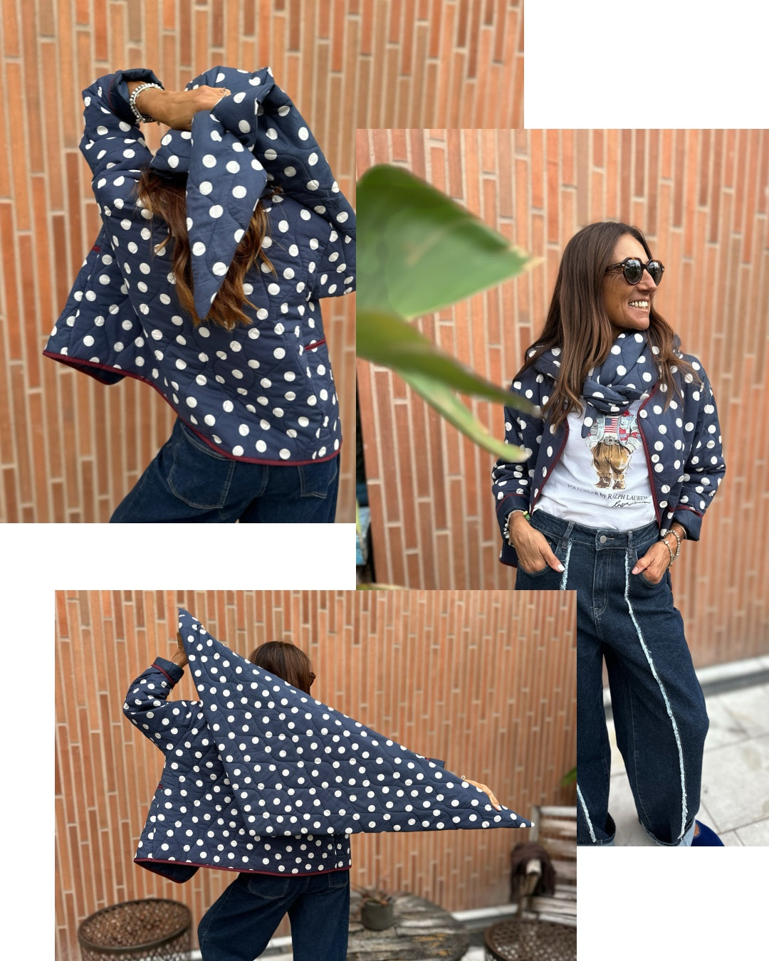 Giacca Trapuntata Pois con Velluto Bordeaux