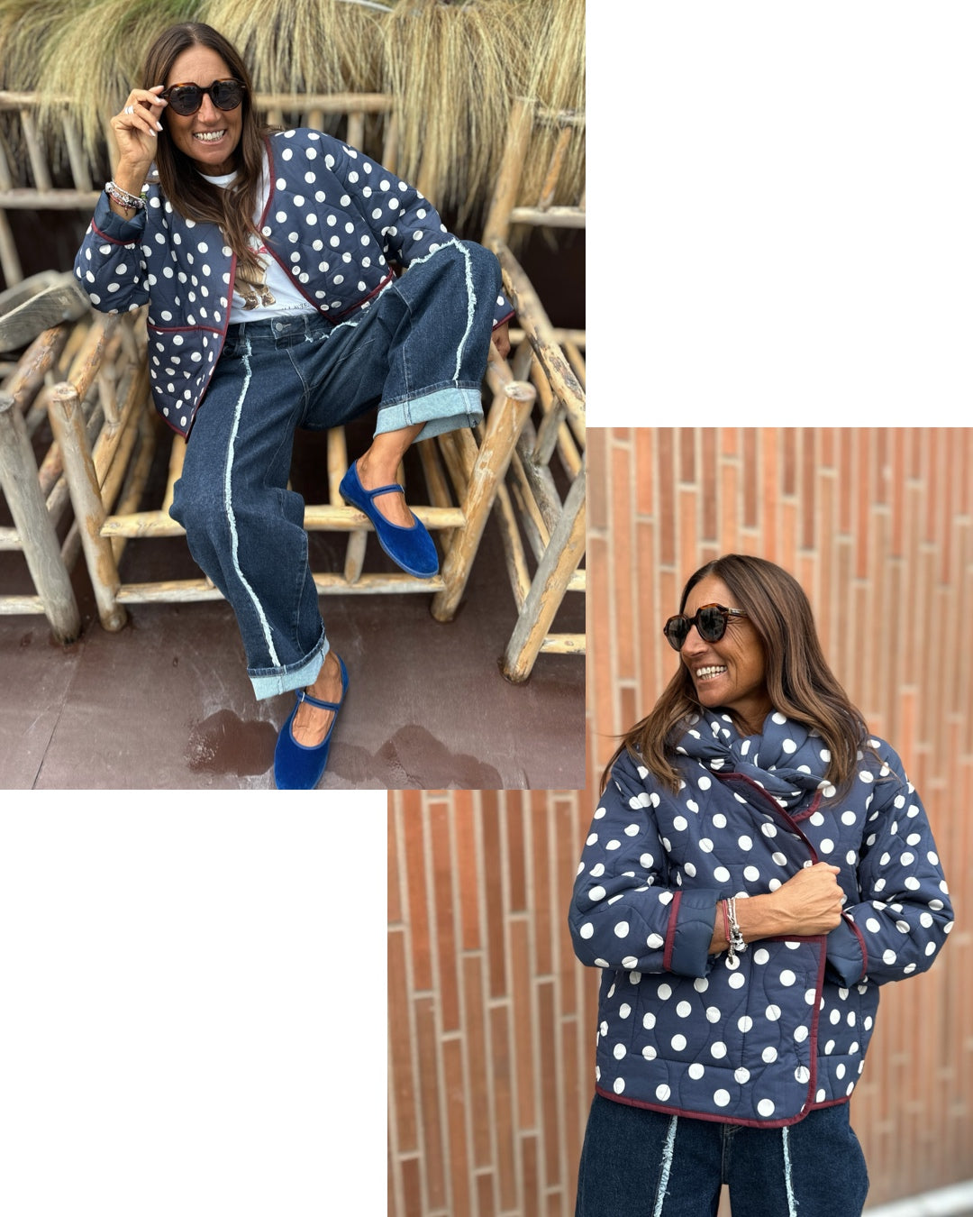 Giacca Trapuntata Pois con Velluto Bordeaux