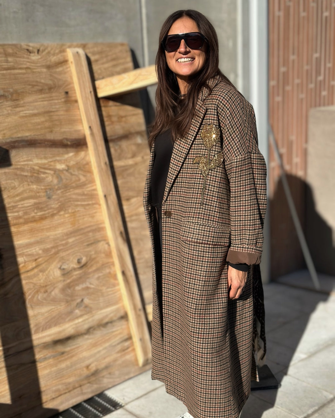 Cappotto Oversize Pied De Poule Patch Rosa Glitterata