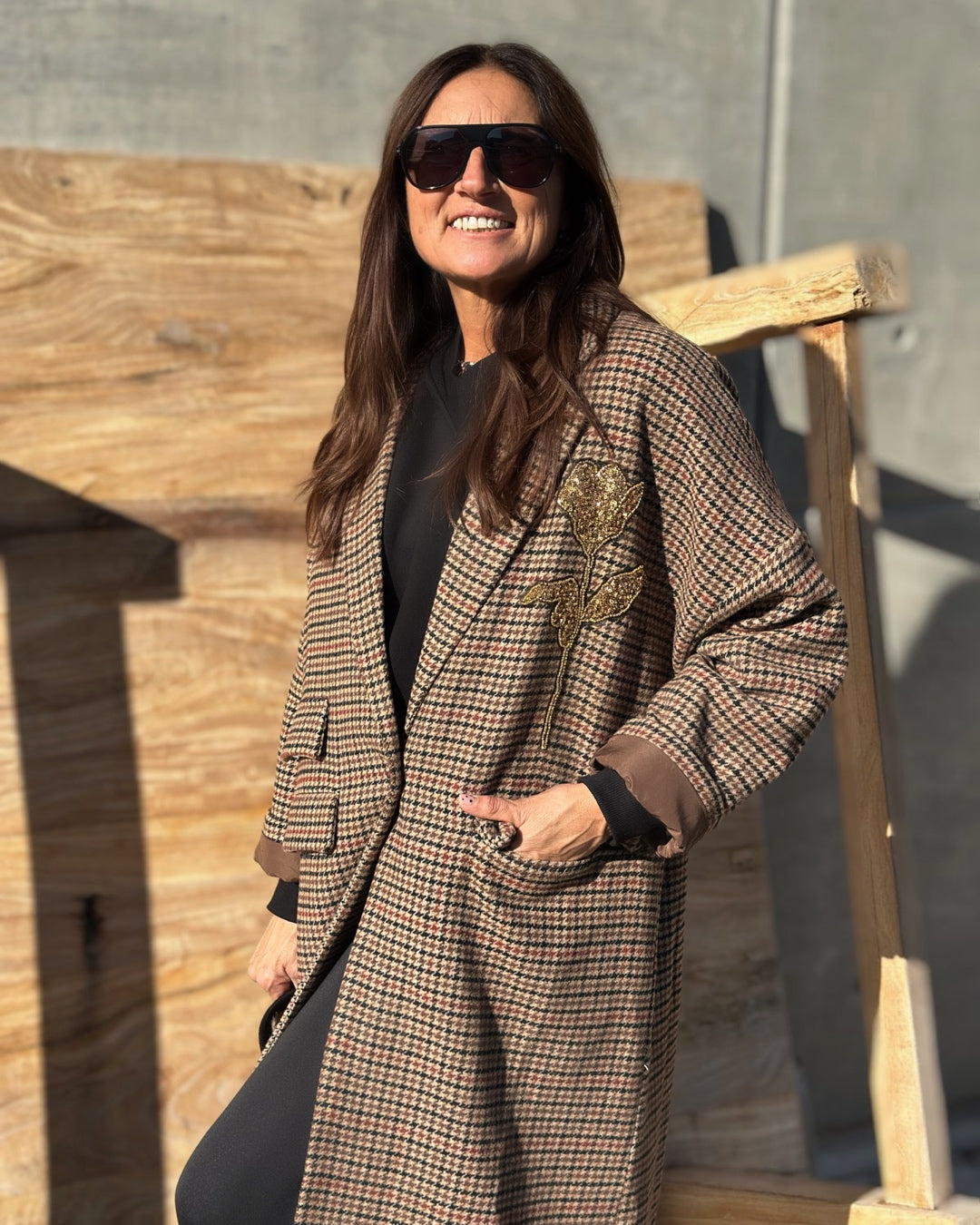 Cappotto Oversize Pied De Poule Patch Rosa Glitterata