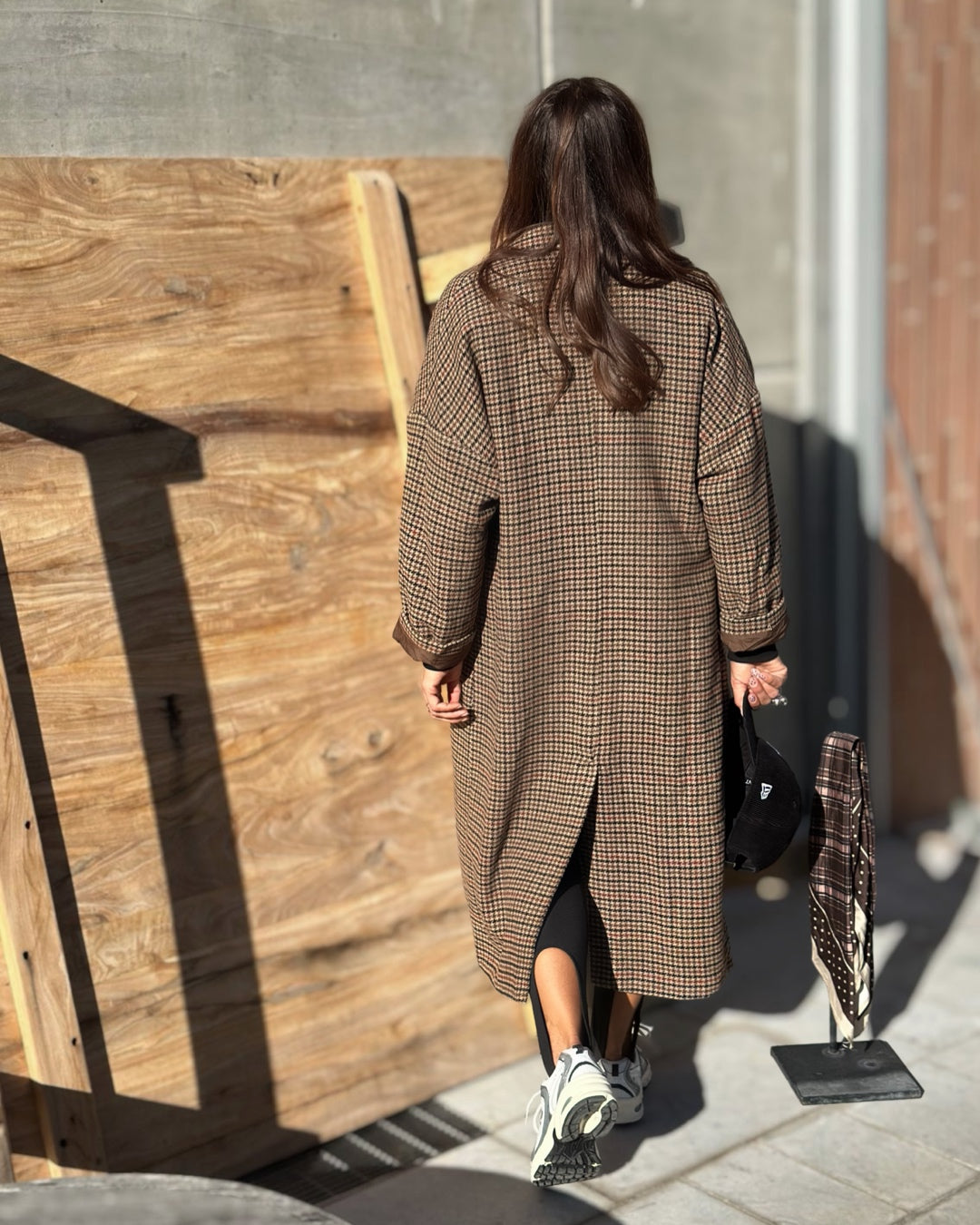 Cappotto Oversize Pied De Poule Patch Rosa Glitterata