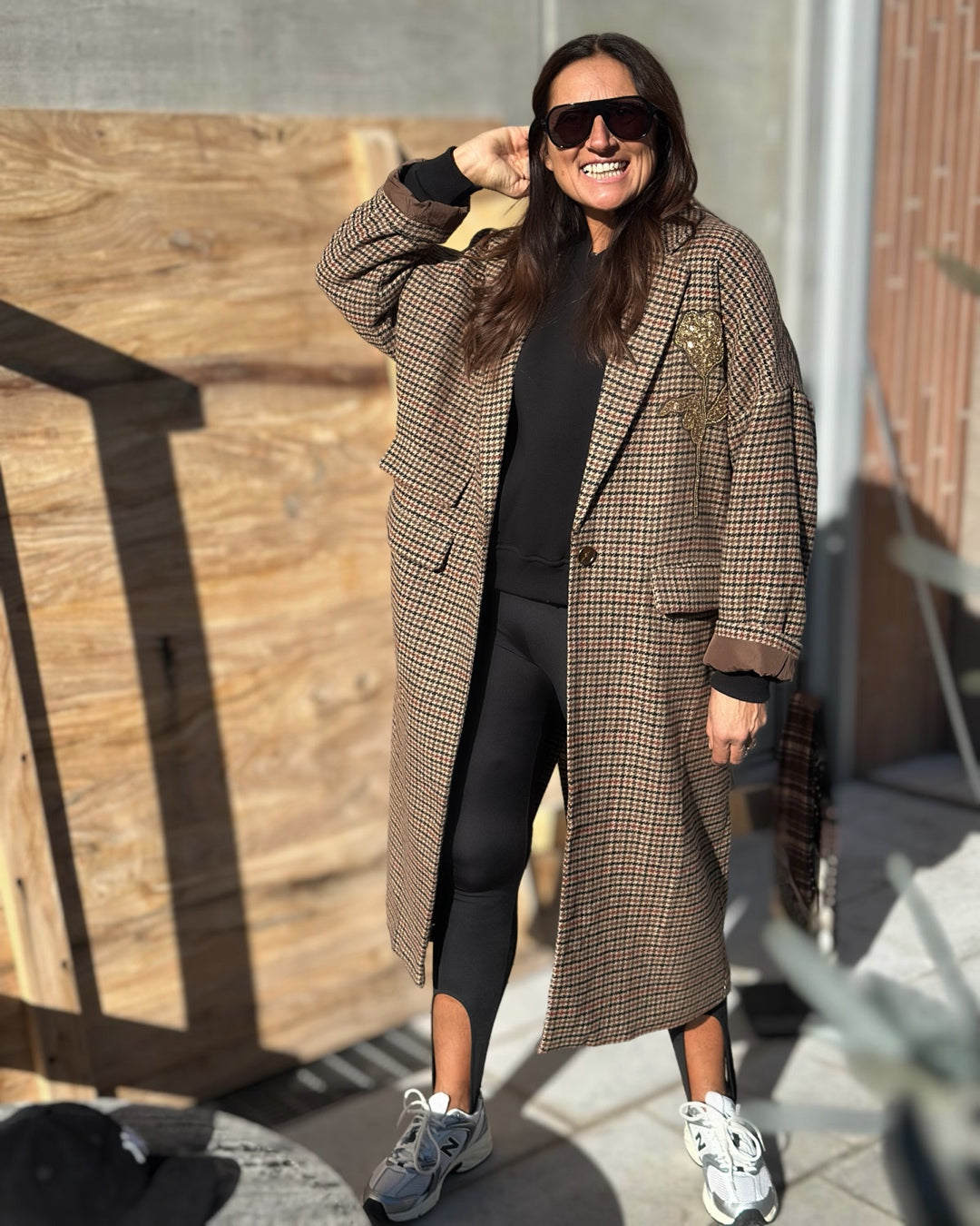 Cappotto Oversize Pied De Poule Patch Rosa Glitterata