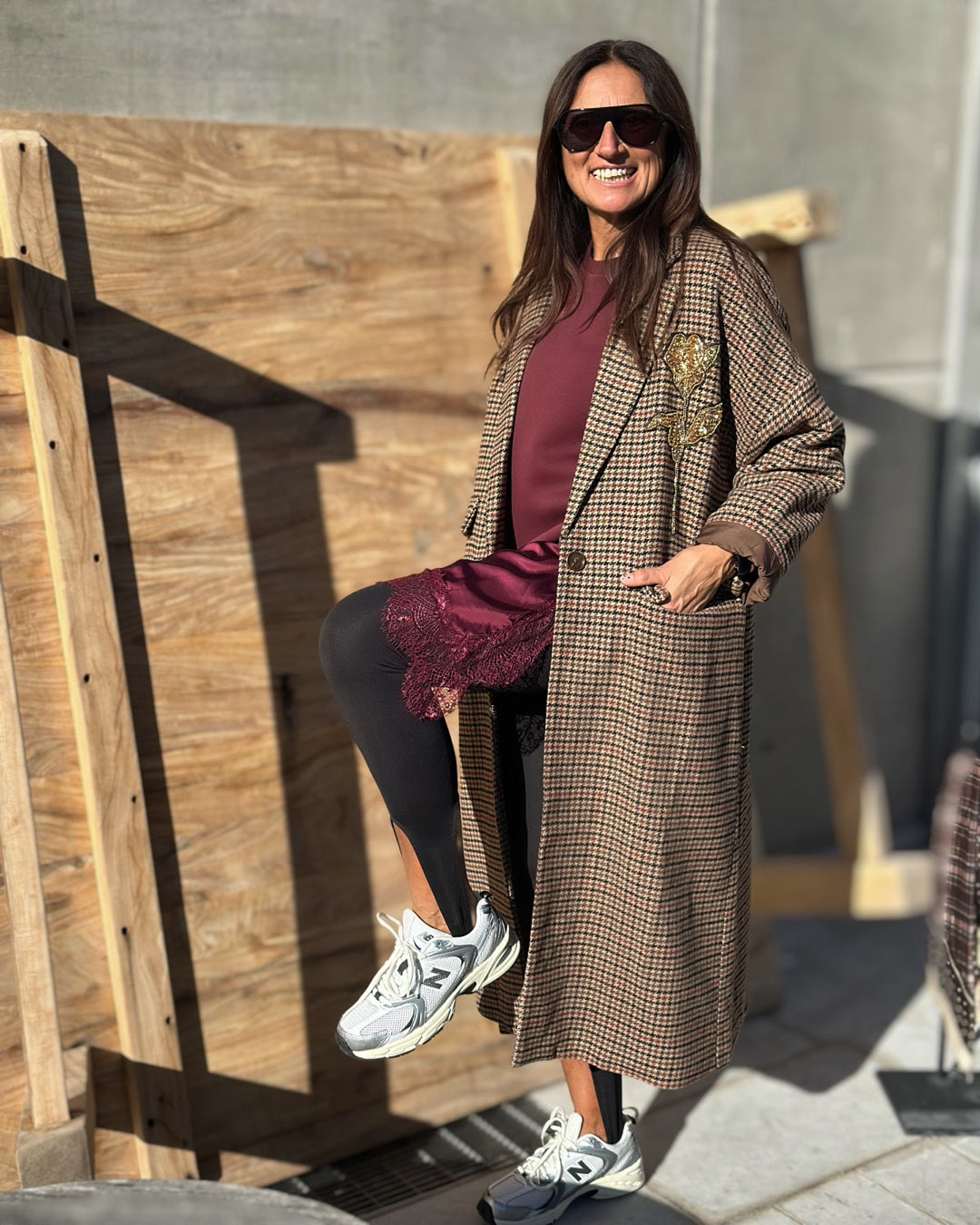 Cappotto Oversize Pied De Poule Patch Rosa Glitterata