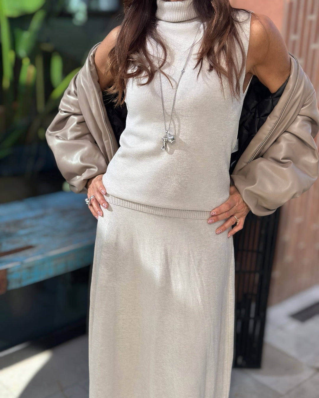 Coordinato in Viscosa Maglia + Gonna | Beige