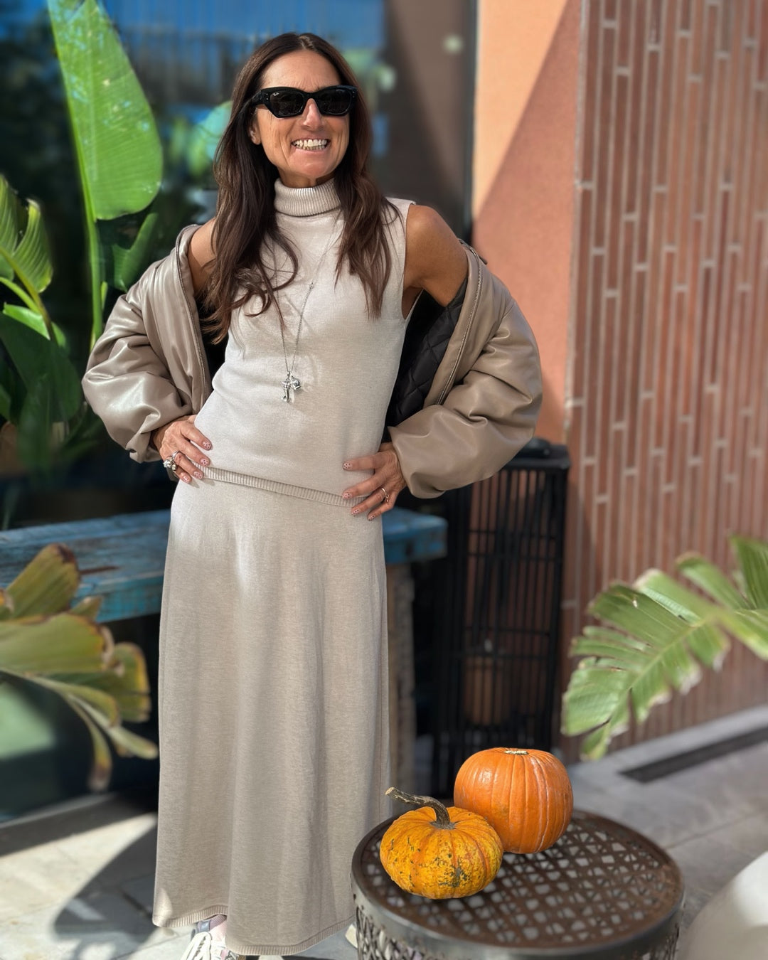 Coordinato in Viscosa Maglia + Gonna | Beige