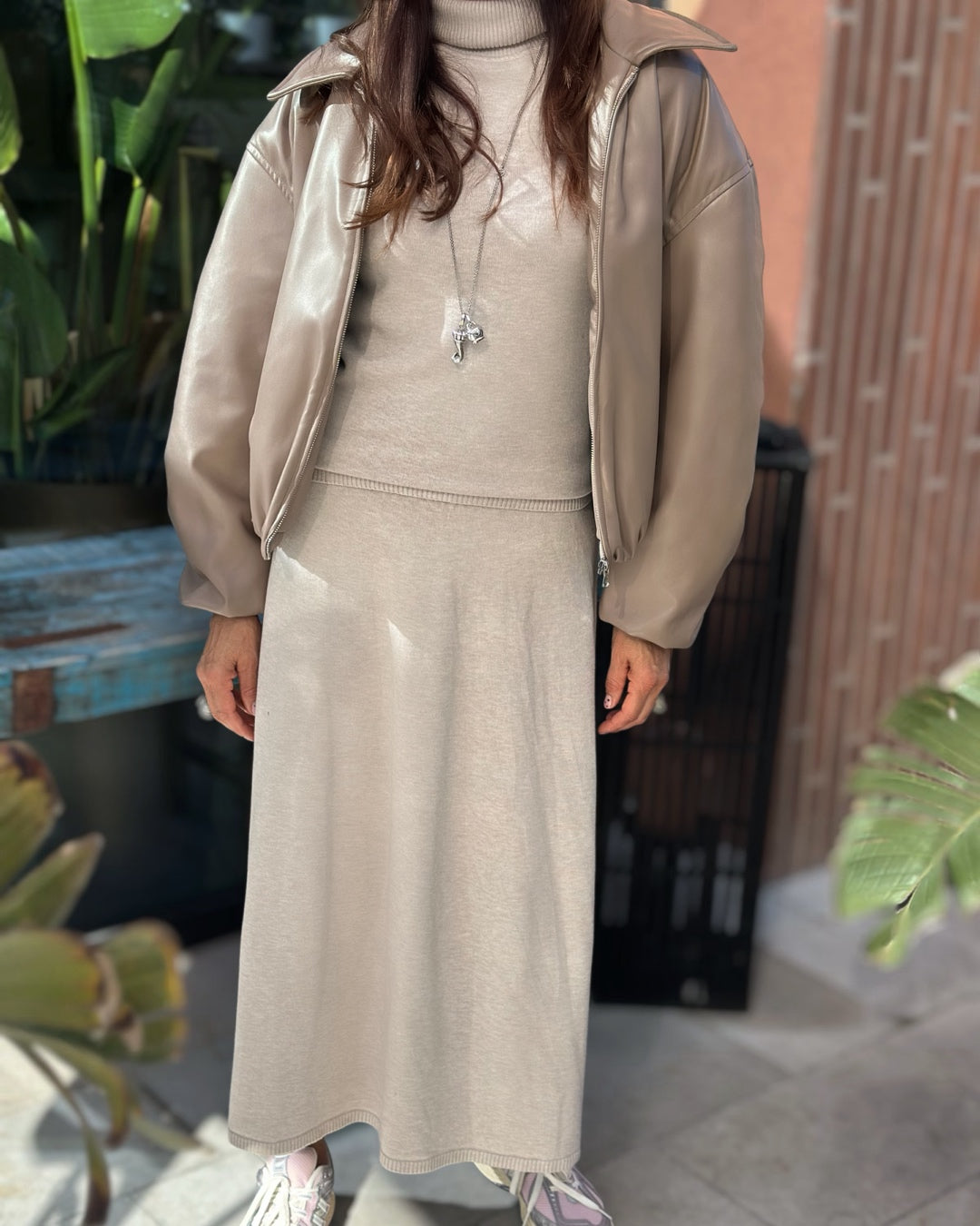 Coordinato in Viscosa Maglia + Gonna | Beige