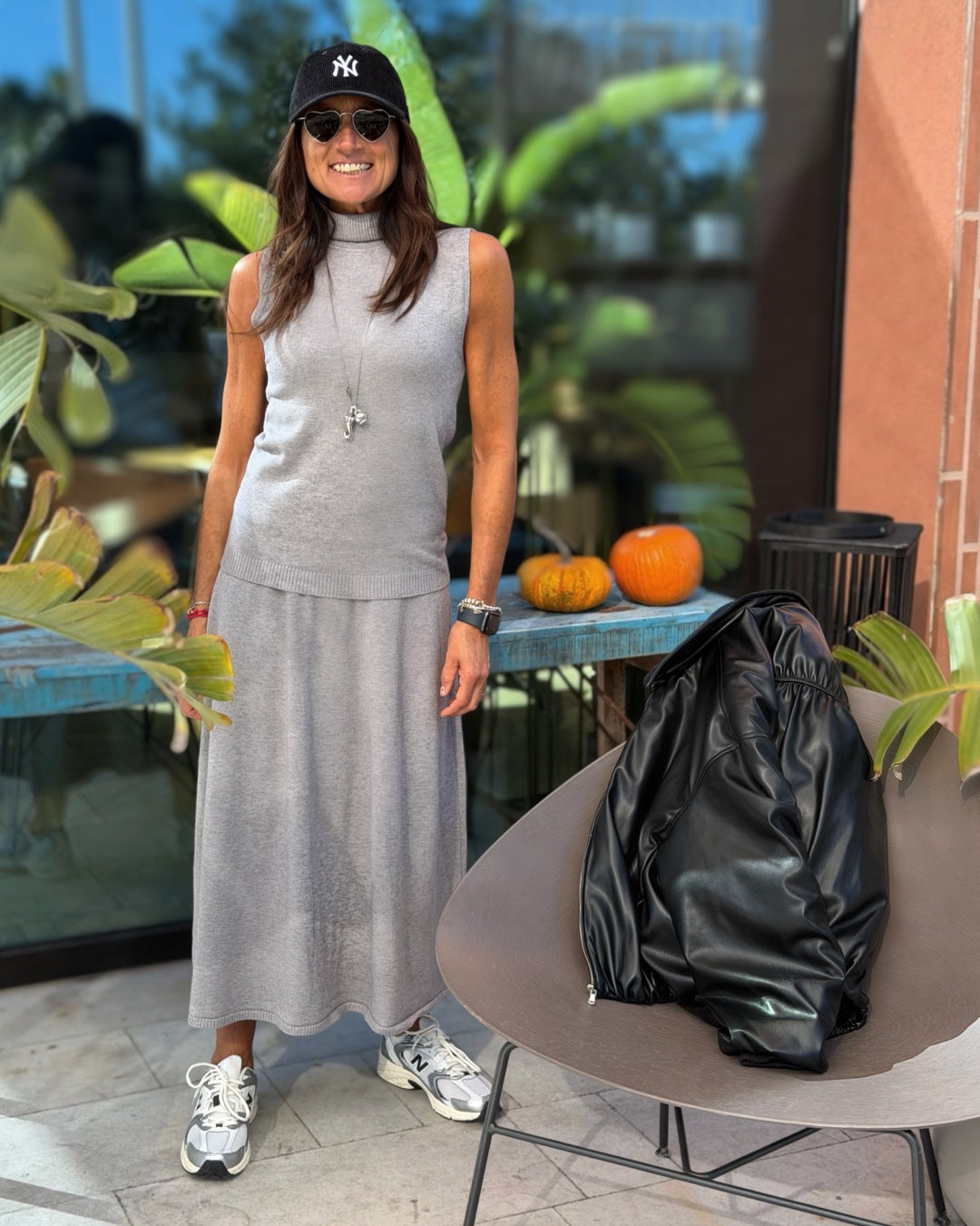 Coordinato in Viscosa Maglia + Gonna | Grigio Perla