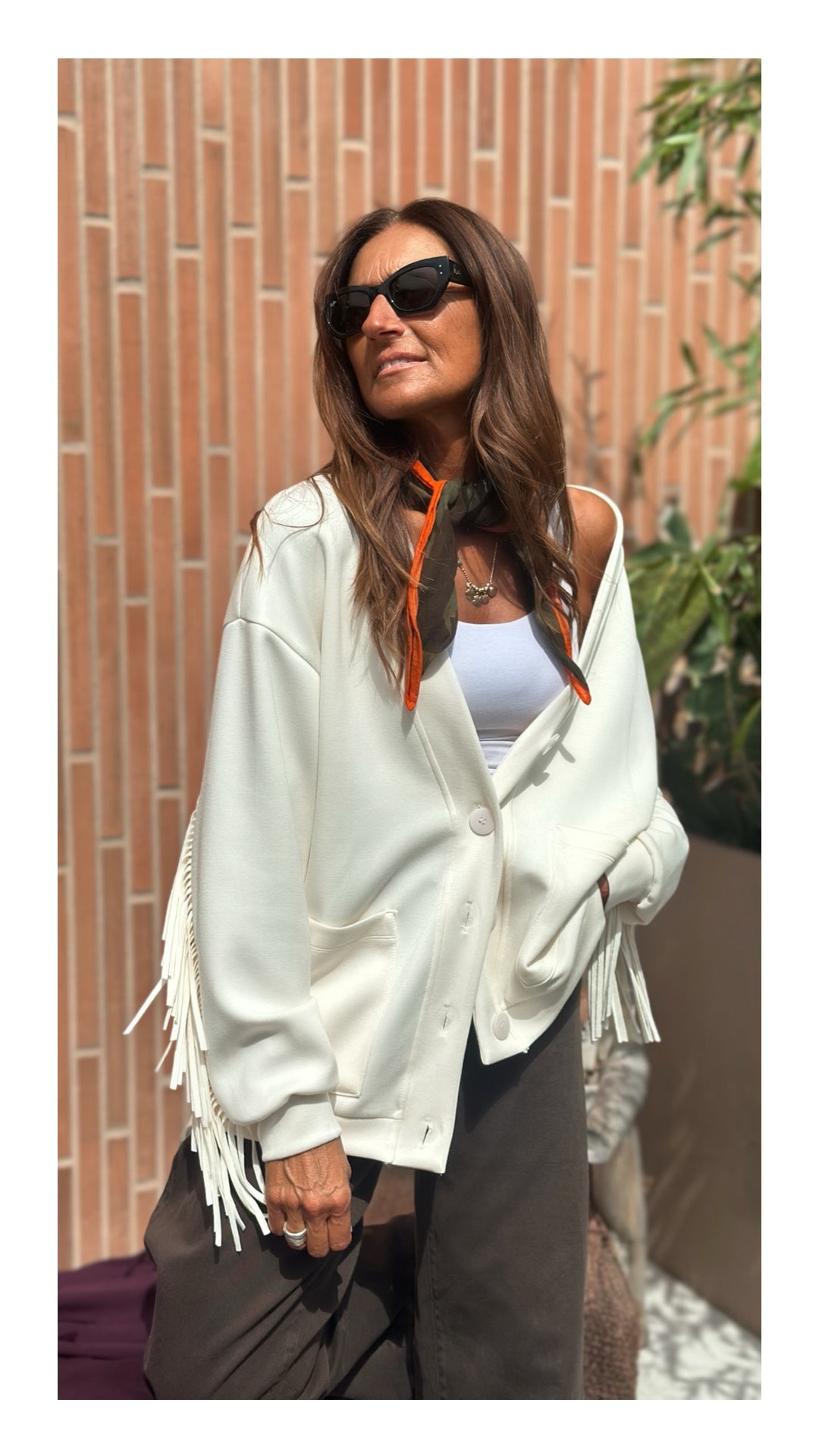 Cardigan con Frange in Cotone e Viscosa | Bianco