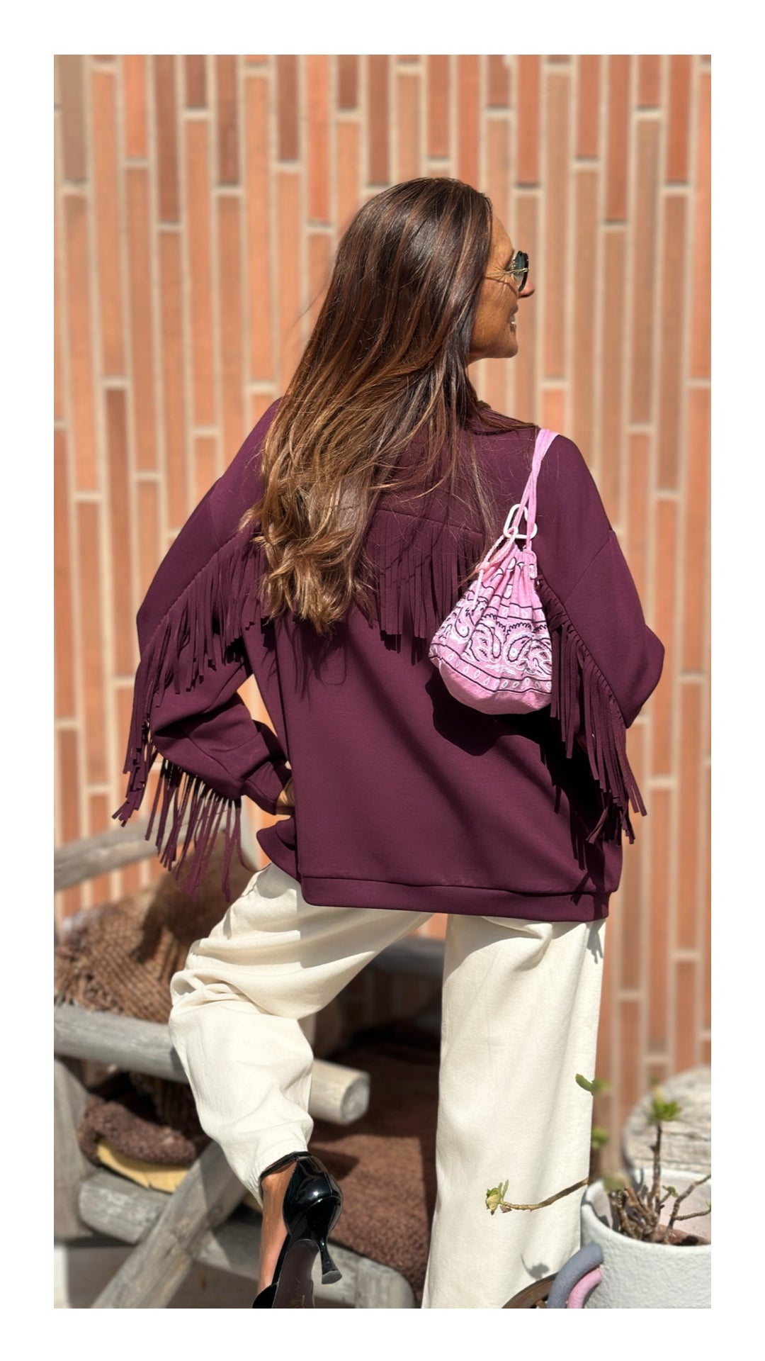 Cardigan con Frange in Cotone e Viscosa | Burgundy