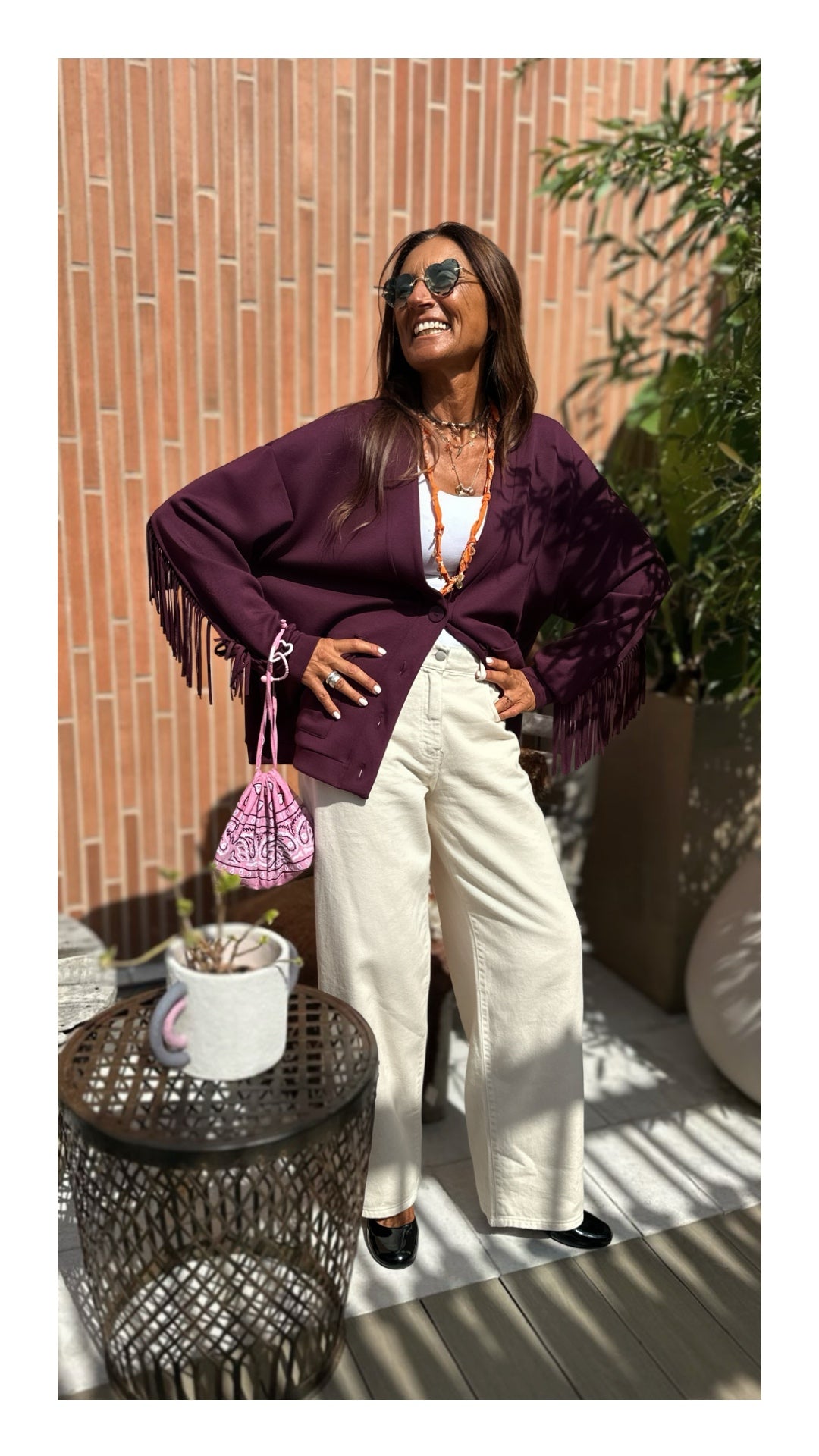 Cardigan con Frange in Cotone e Viscosa | Burgundy