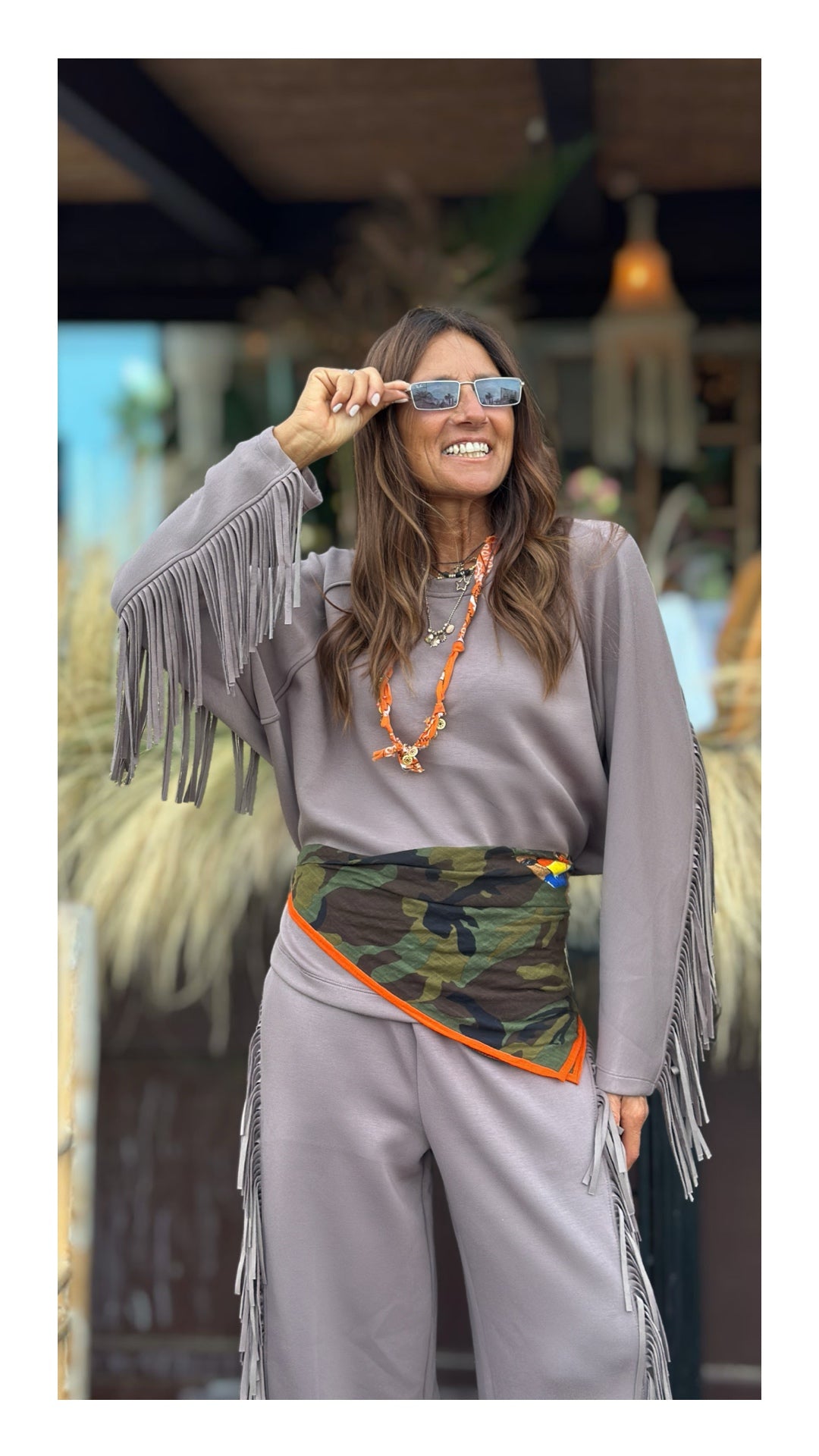 Felpa con Frange Cotone e Viscosa | Tortora