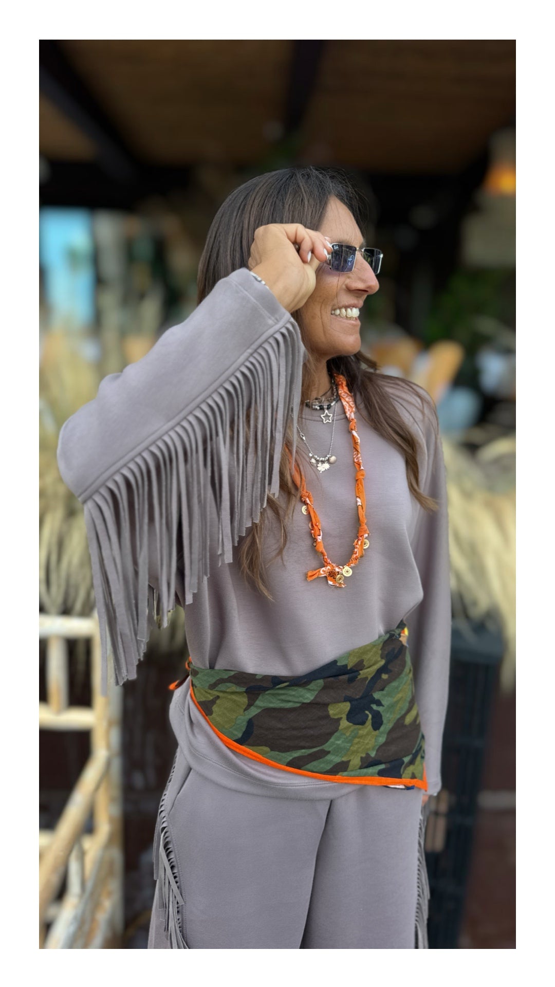 Felpa con Frange Cotone e Viscosa | Tortora