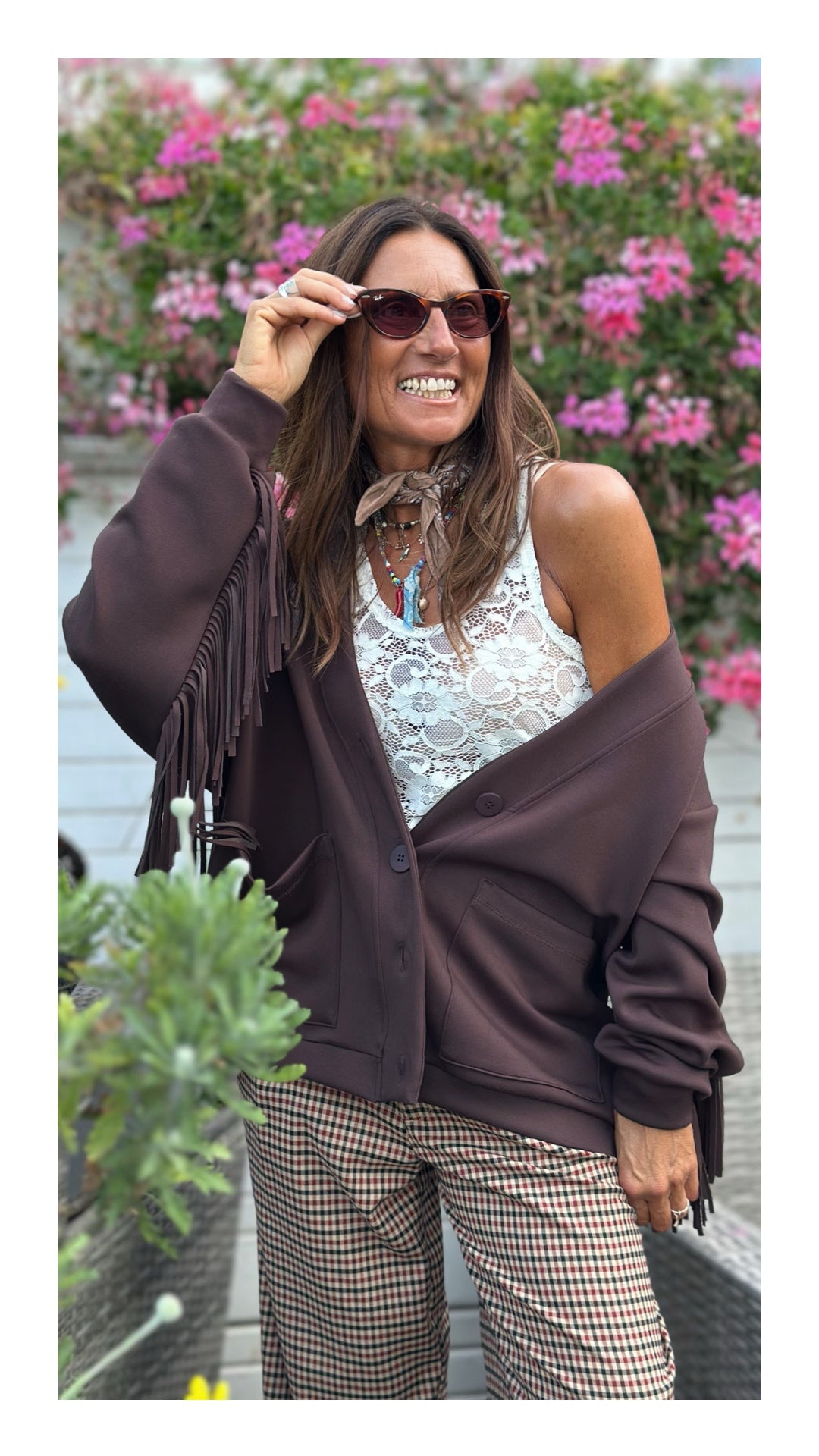 Cardigan con Frange in Cotone e Viscosa | Cioccolato